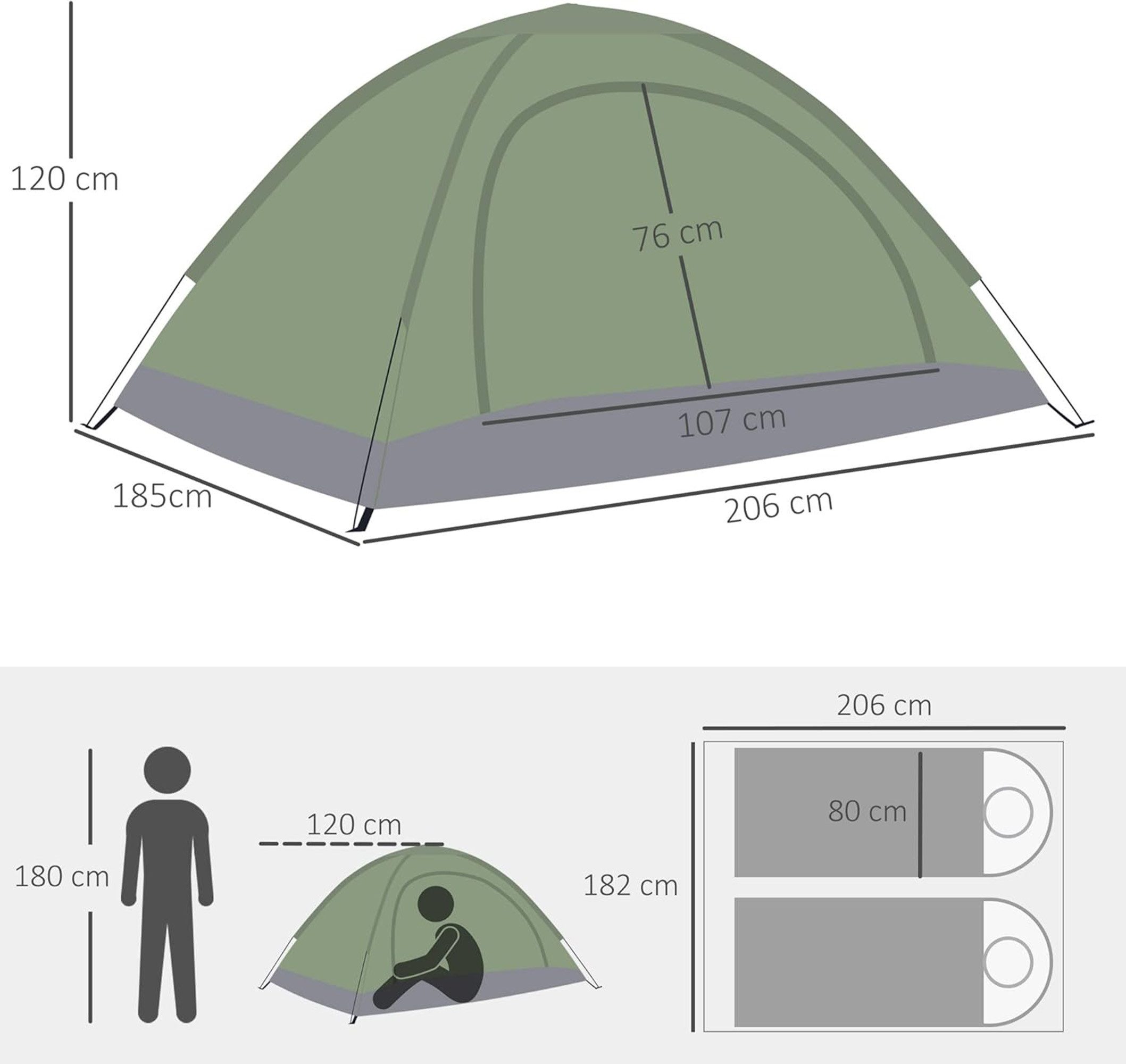 ibettertec Dachzelt Familienzelt, Campingzelt, Kuppelzelt, Camping, Reise, Trekking, Garten, Personen: 2 (Spar-Set, 1 tlg., Komplett-Set für 2 Personen Campingzelt mit allem), Kompakt verstaubar, Leichtes Gewicht