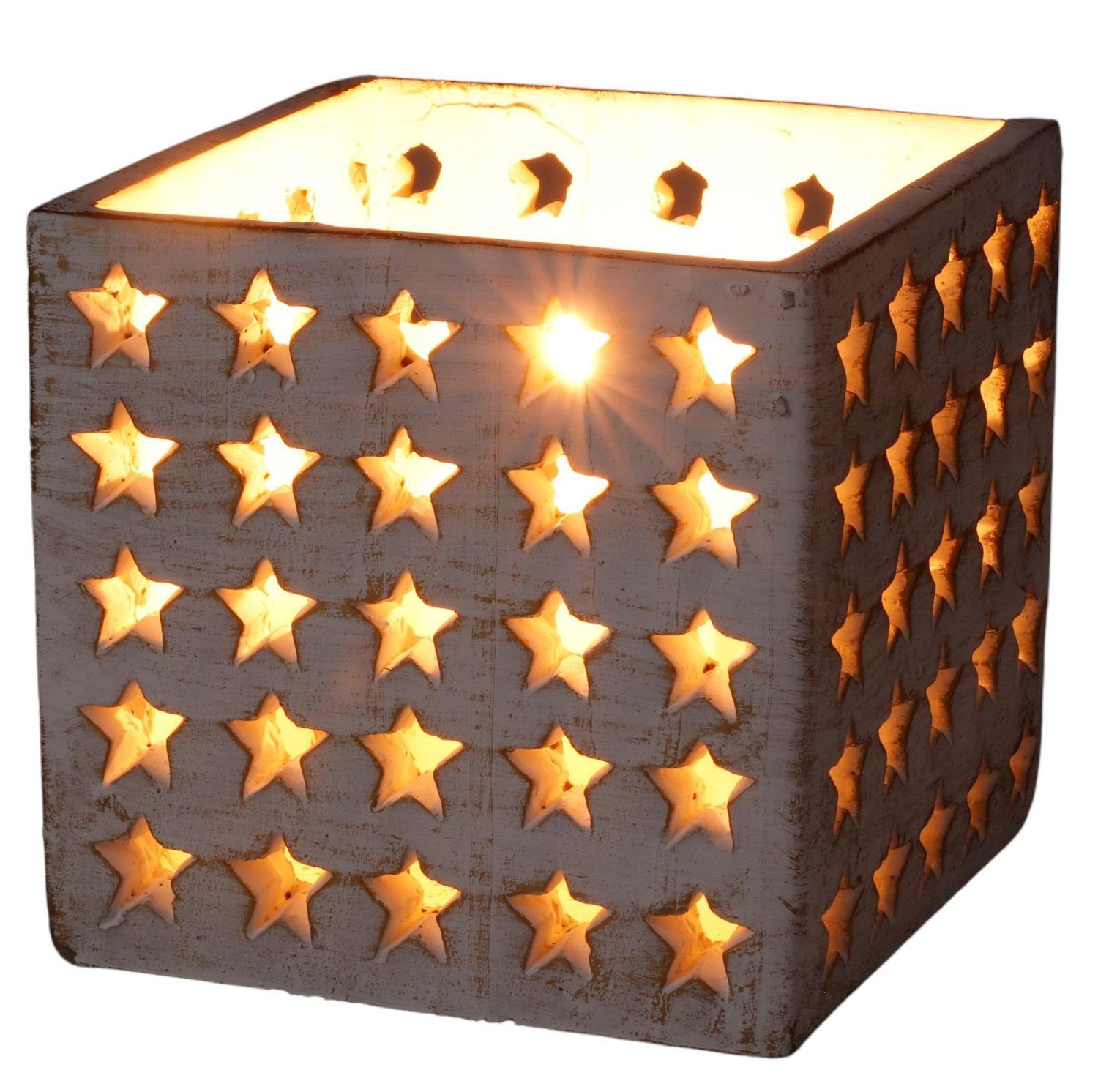 BURI Kerzenständer Windlicht Sterne Used-Look Dekoration Kerzenhalter Teelicht 10 x 10 cm