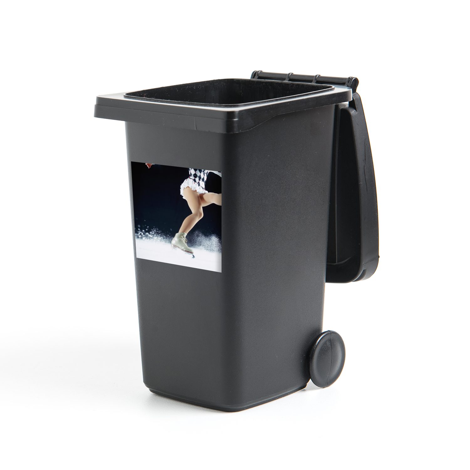 einem Eiskunstläuferin Eine auf Mülleimer-aufkleber, Container, Mülltonne, weißen Abfalbehälter bremst Wandsticker Schlittschuh Sticker, (1 St), MuchoWow