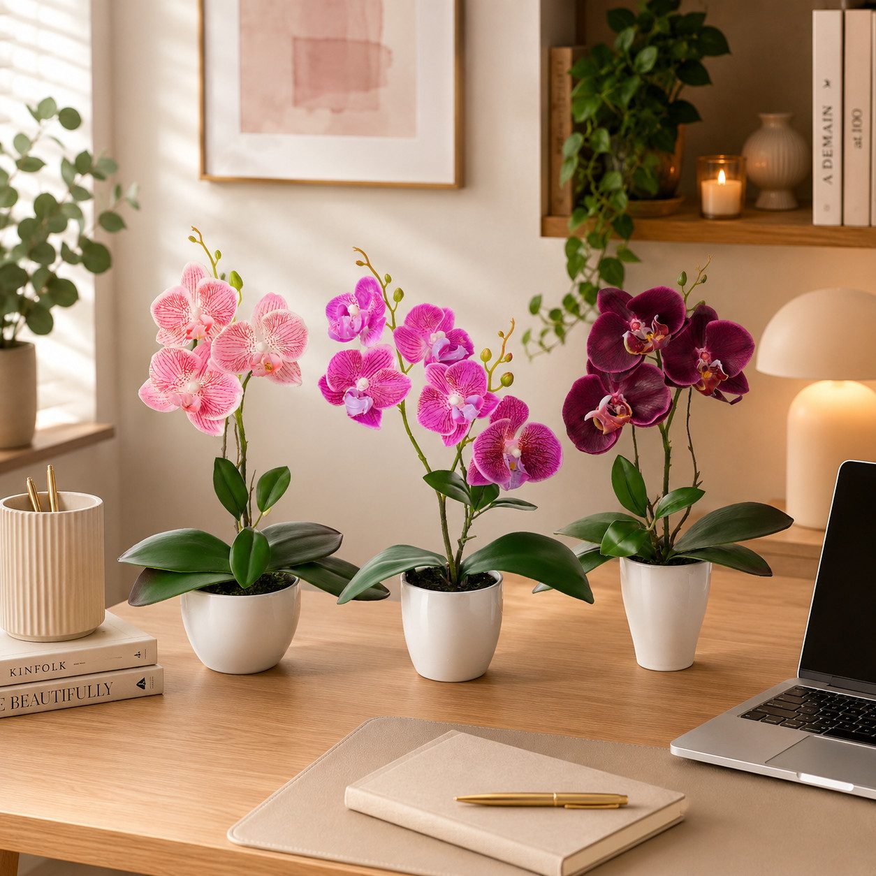 Kunstorchidee 3er Set künstliche Orchideen wie echt (35cm) in Hochglanz-Keramiktopf Orchidee, PASCH – Bild 5 von 5