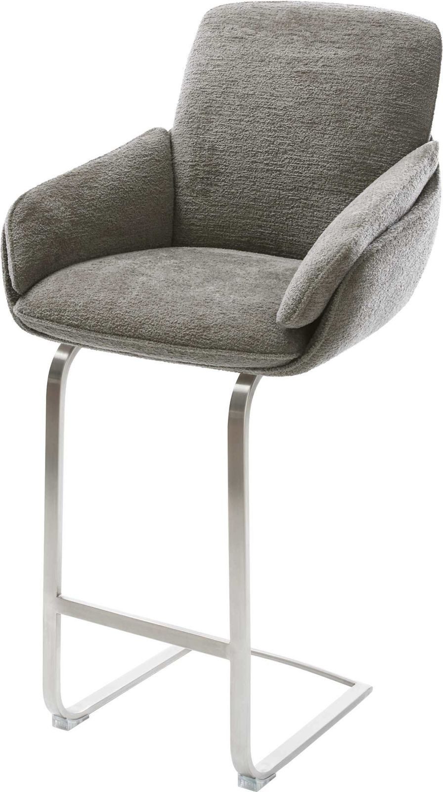 DELIFE Barhocker Luan-Flex, Freischwinger Flach Edelstahl Silberfarben Bouclé Soft Schlamm