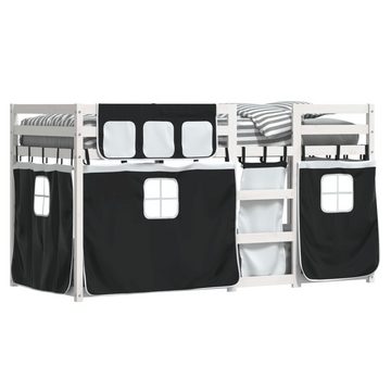 vidaXL Bett Etagenbett mit Vorhängen Weiß Schwarz 90x200 cm Kiefernholz
