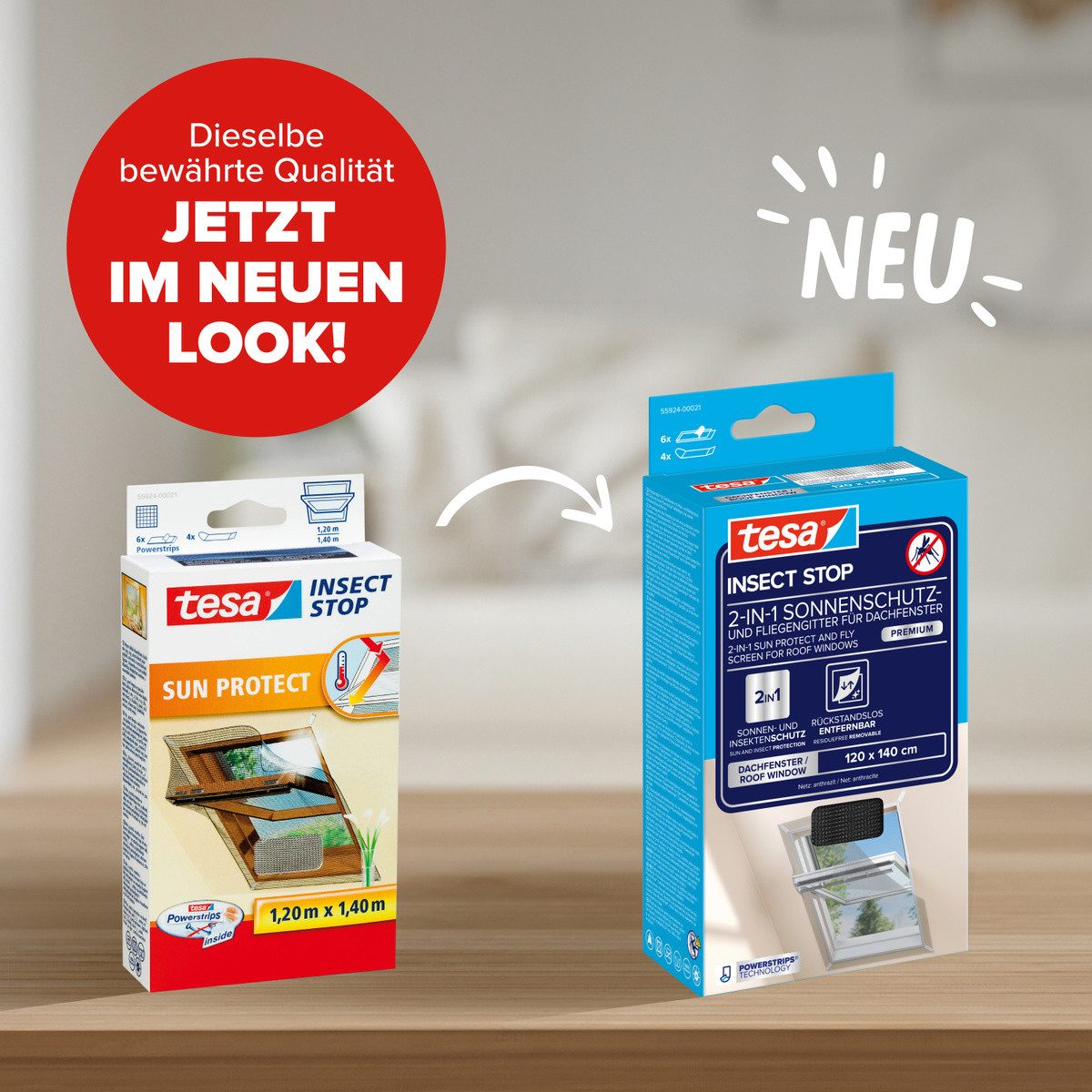 tesa Fliegengitter-Gewebe 2-in-1 Sonnenschutz- und Fliegengitter für Dachfenster Premium, (Packung, 1-St., Fliegennetz, Klettband, Andrück und Schneidehilfe), inkl. selbstklebendes Klettband