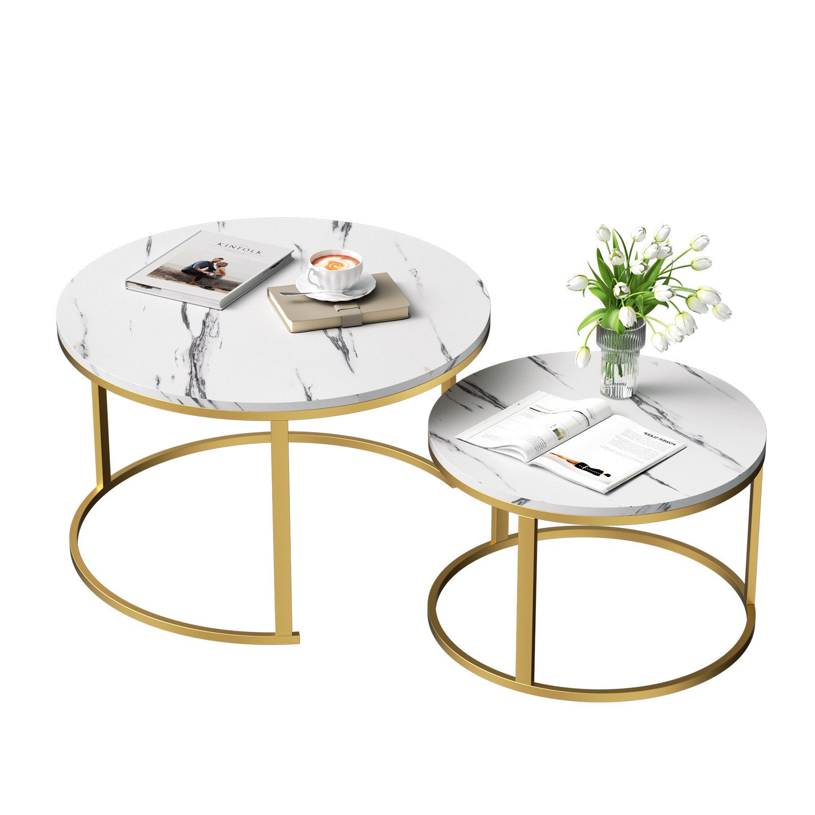 TWSOUL Couchtisch 2er-Satztisch Kaffeetisch stapelbarer, 80x45.5CM + 60x38C günstig online kaufen