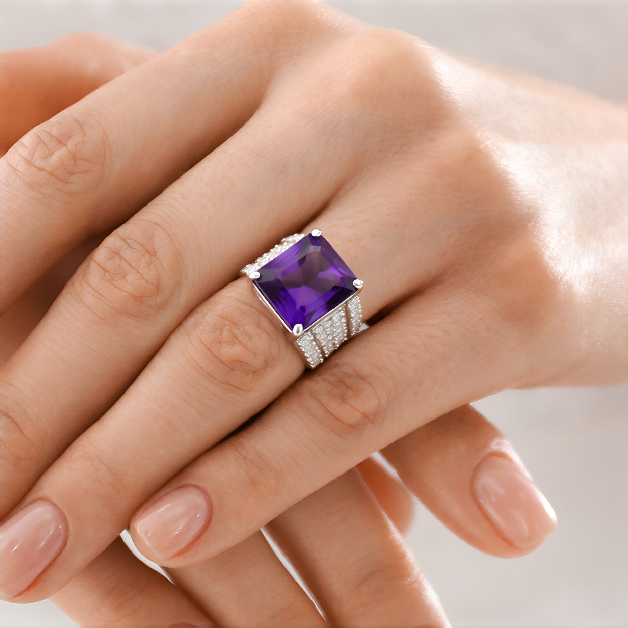 Cavill Silberring Cavill platinierter 925 Silberring mit 8,39 ct Amethyst l günstig online kaufen