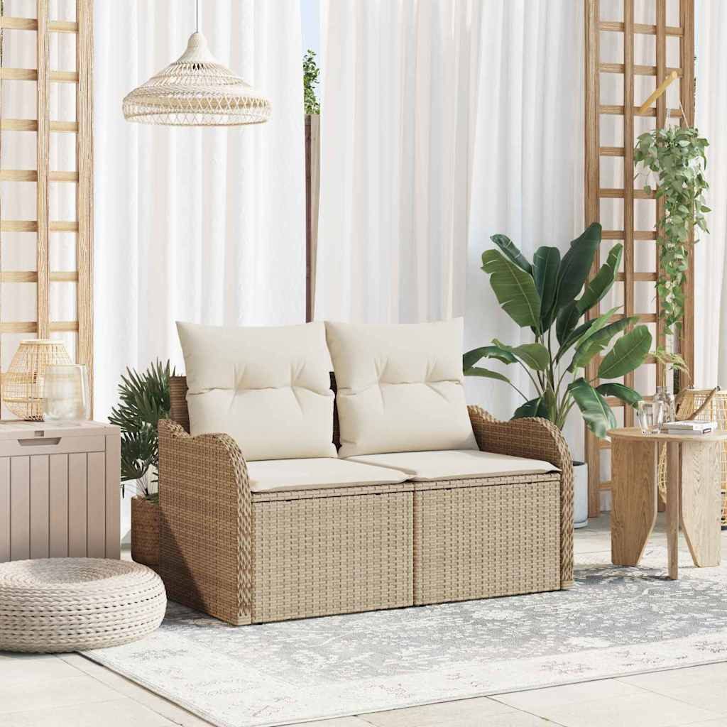 vidaXL Loungesofa Gartensofa mit Kissen Beige 121 x 62 x 69cm Poly-Rattan, 1 Teile