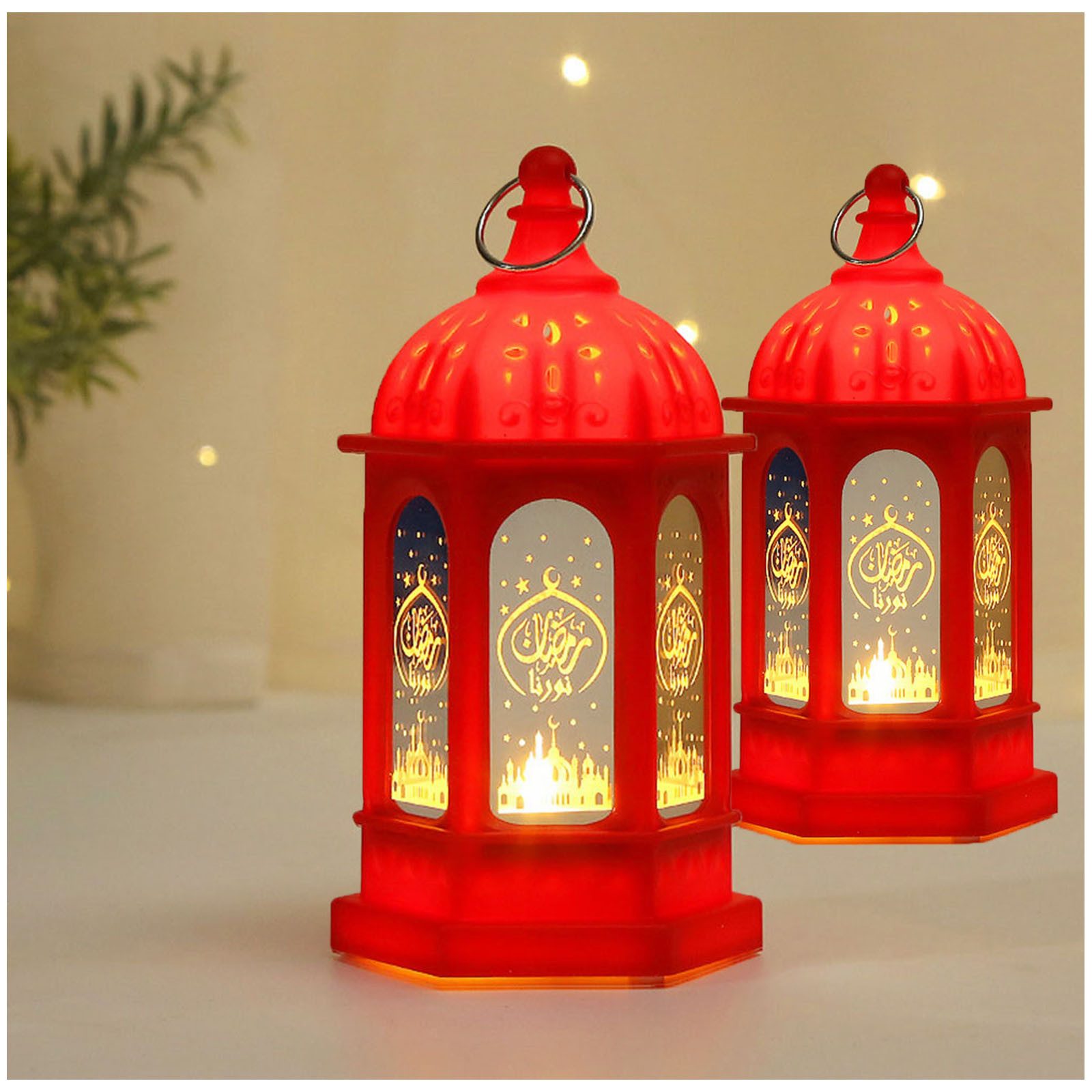MUPOO Kerzenhalter Nachtlicht 2St. Eid Mubarak Laterne, Batterie, Ramadan Mond Stern Kerzen, Ramadan Dekoration Laterne Eid Mubarak für Ramadan Muslimische