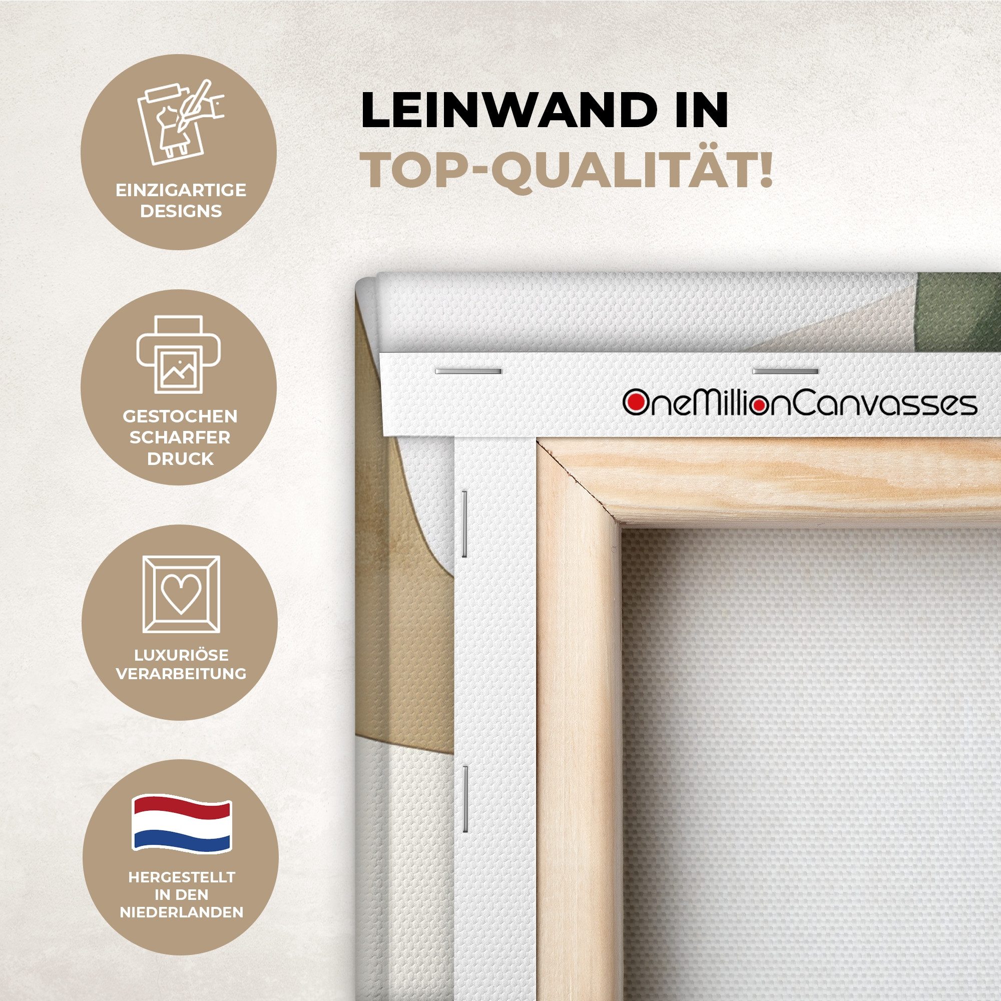 OneMillionCanvasses® Leinwandbild Japandi - Abstrakt - Grün, Fotodruck (1 St), Wandbild, Deko Schlafzimmer Wohnzimmer Flur 20x20 cm
