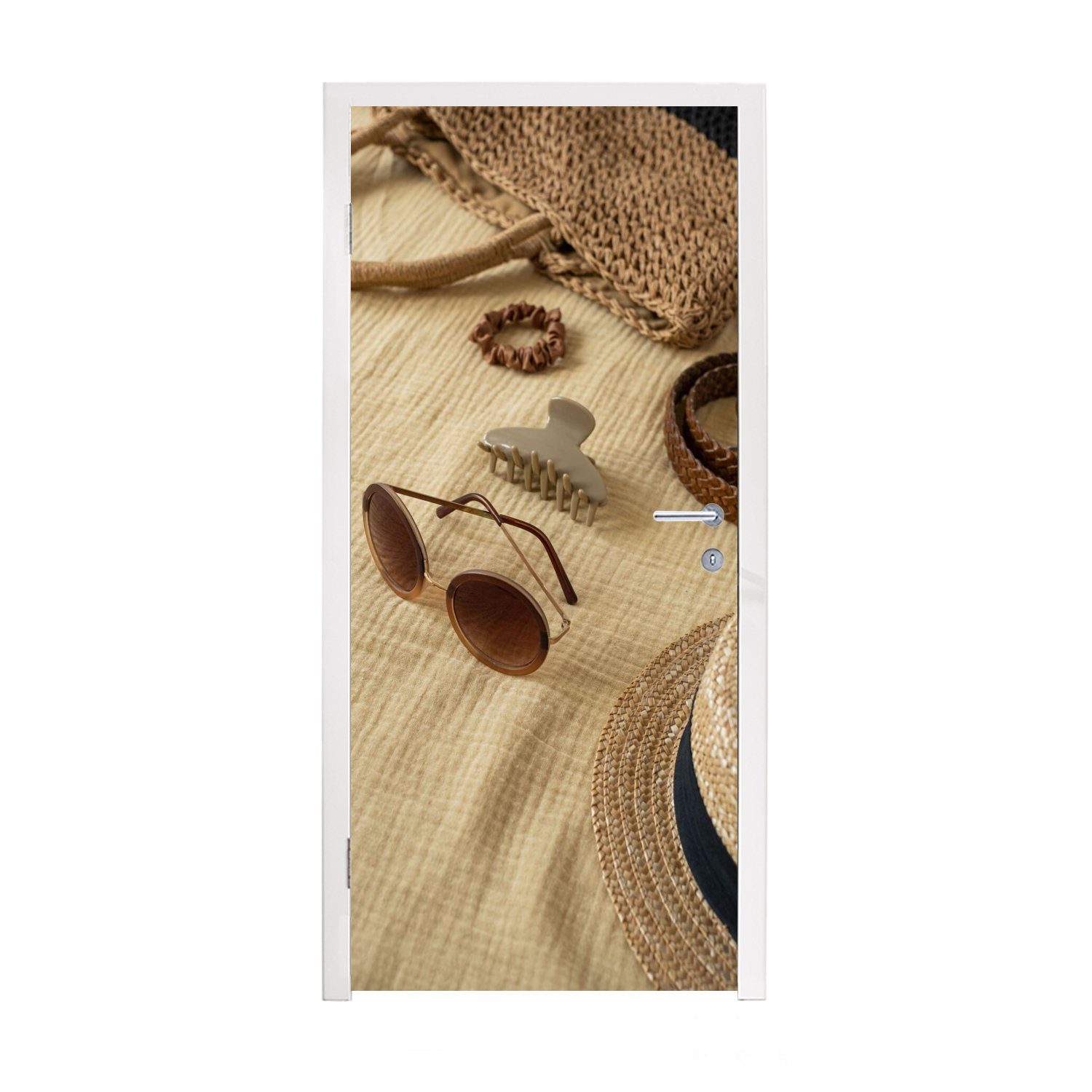 MuchoWow Türtapete Sonnenbrille - Sommer - Strand, Matt, bedruckt, (1 St), Fototapete für Tür, Türaufkleber, 75x205 cm