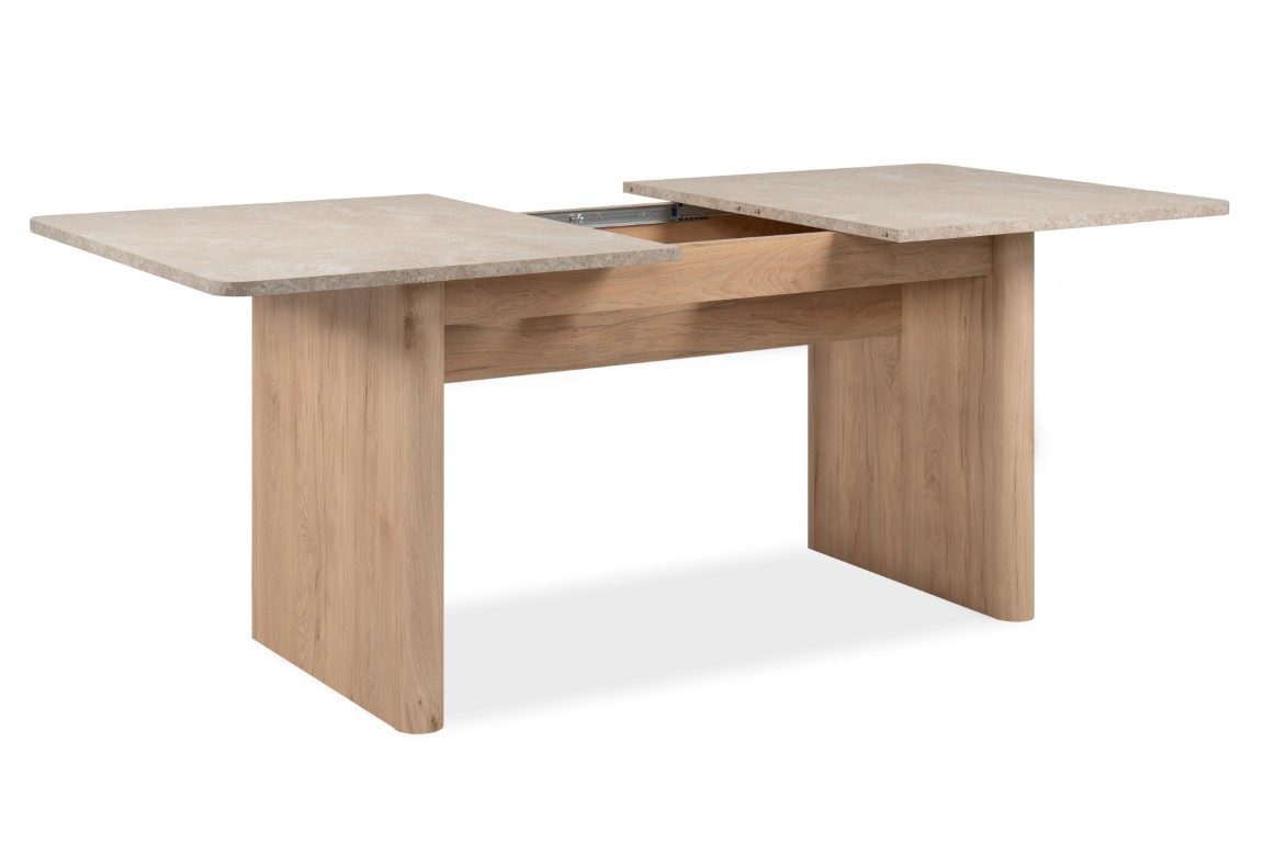 Finori Esstisch Esstisch Sai, Ausziehtisch, Sandstein / Jackson Hickory (No-Set), 160 cm, ausziehbar, Küchentisch, Tisch, Esszimmertisch