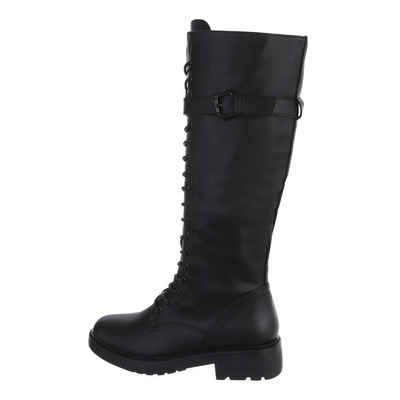 Ital-Design Damen Schnürschuhe Freizeit Schnürstiefel Blockabsatz Flache Stiefel in Schwarz