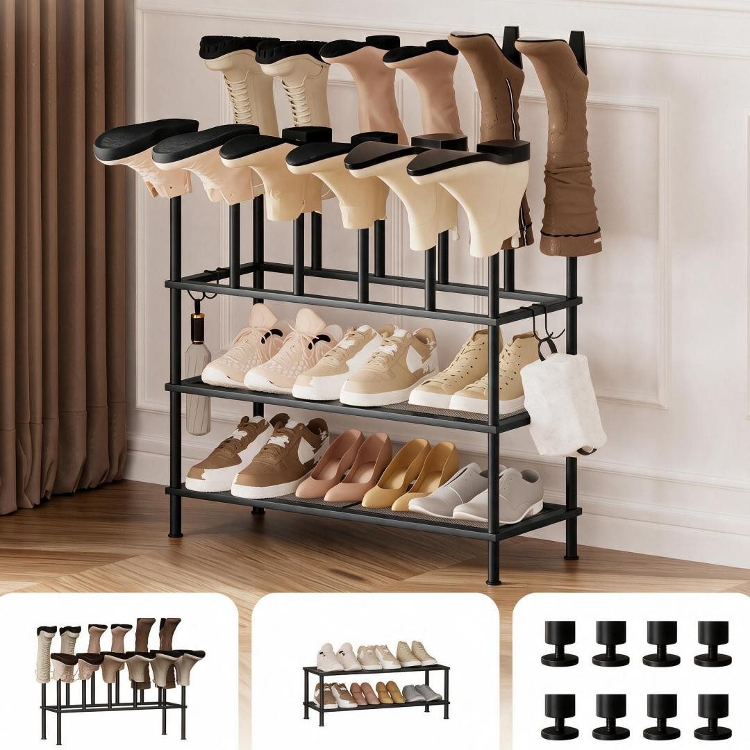 Oak&Tea Schuhregal Schuhablage Metall Schuhständer mit Stiefelhalter 2-in-1 Metall, für 8 Paar Schuhe + 6 Stiefelhalter, flexibel kombinierbar