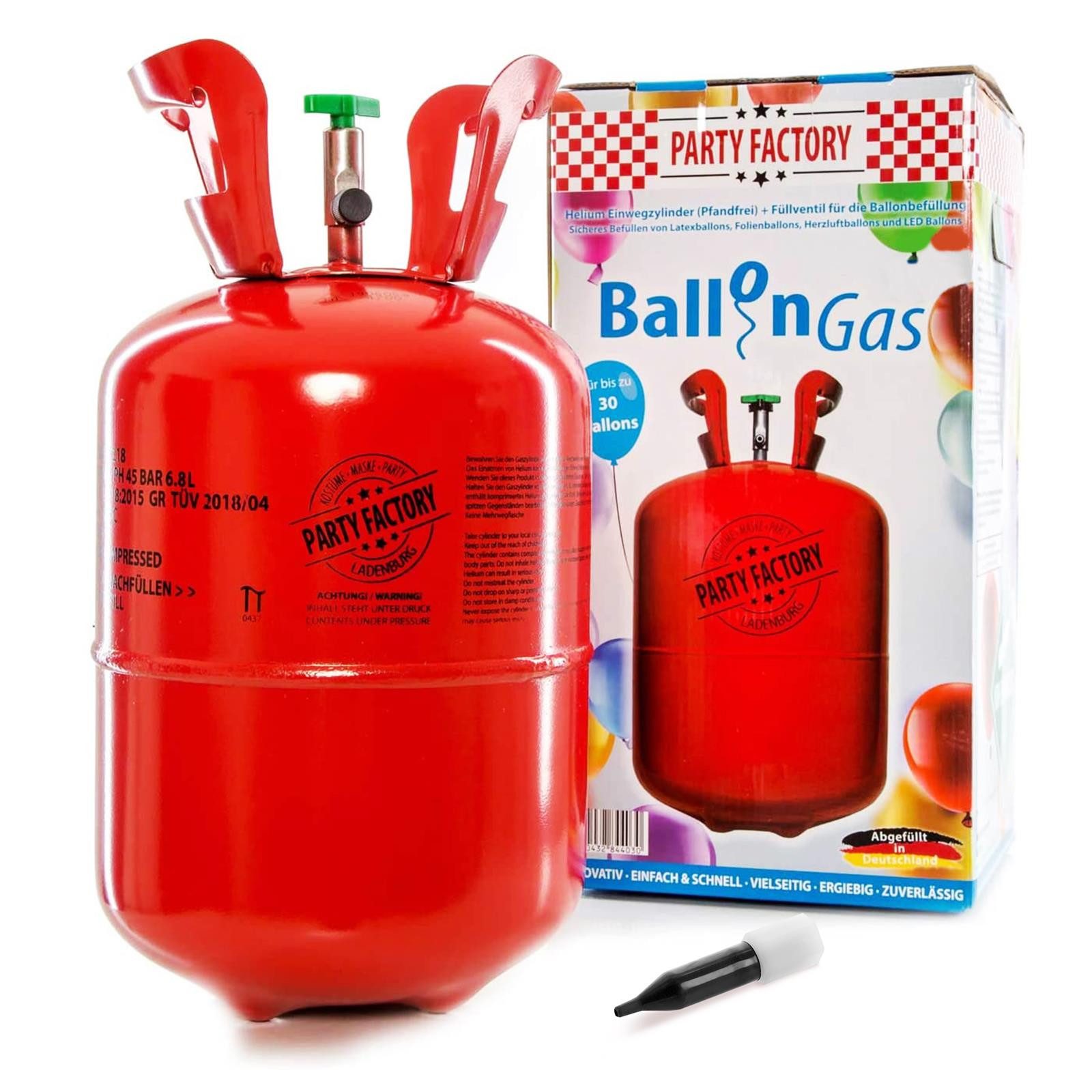 Party Factory Гелий Ballongas Гелий für bis zu 30 Надувные шарики, 0,2m³ Einwegflasche rot, Abgefüllt in Deutschlad