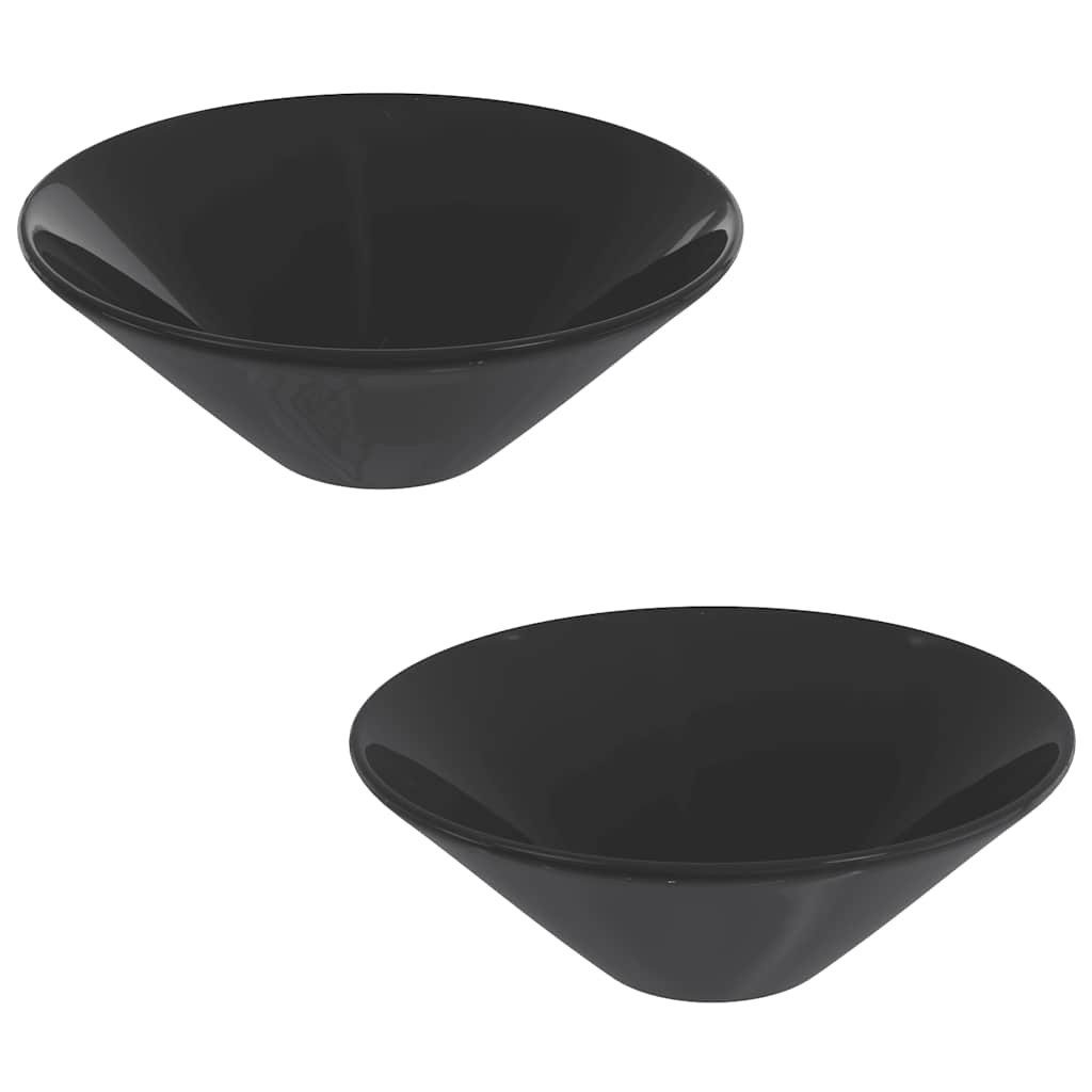 vidaXL Waschbeckenbrause Waschbecken 2 Stk. Schwarz Glänzend Ø42x14 cm Keramik