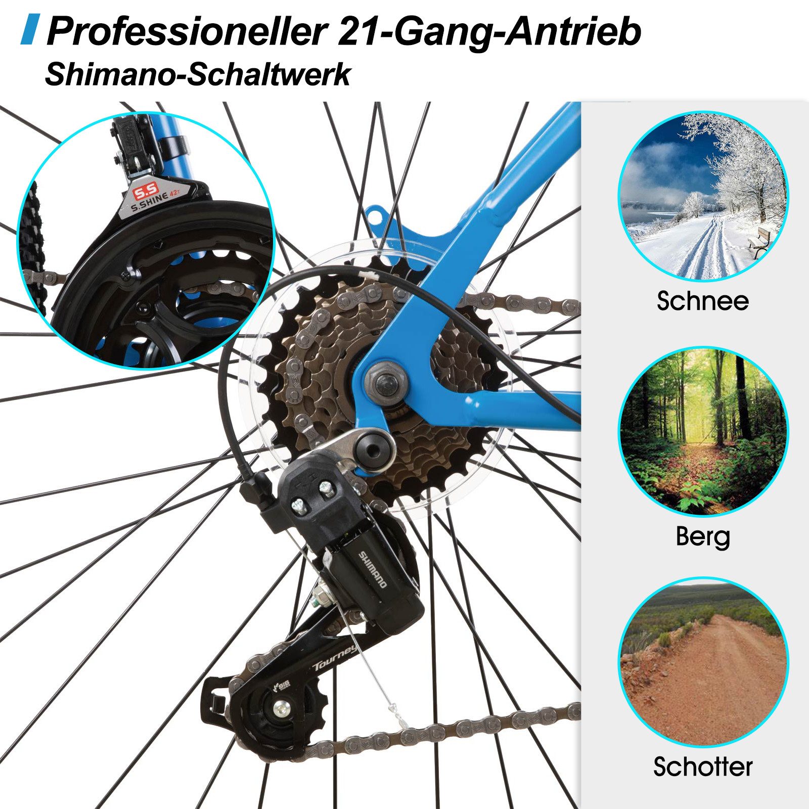 HILAND Mountainbike 26 27,5 29 Zoll bike MTB für Männer Frauen, Studenten-Pendlerfahrrad, mit V-Bremse, 21 Gang, Federgabel, Hochwertiger Rahmen,Kettenschaltung