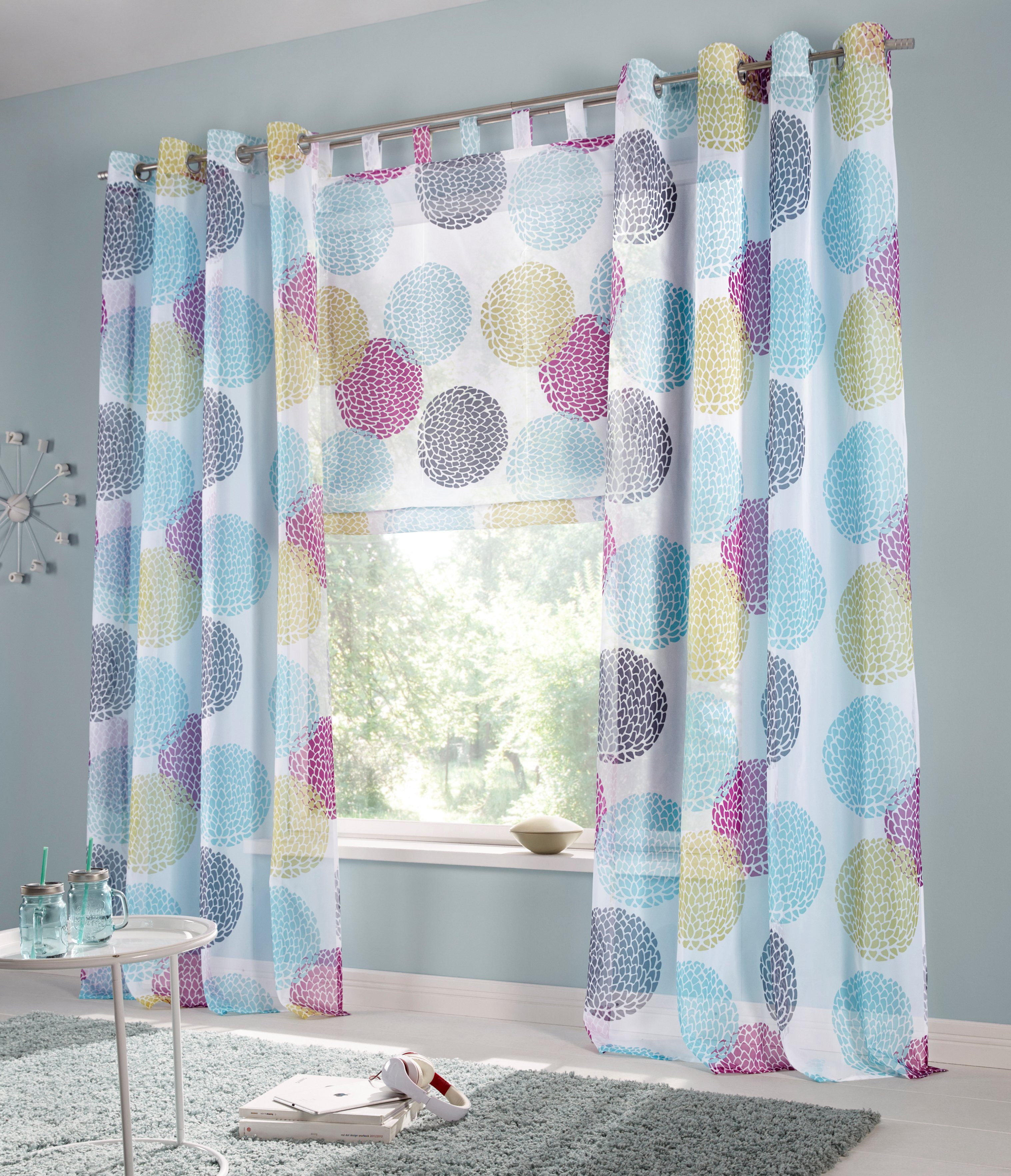 Gardine BELEM, my home, blau Kreise transparent, Voile, Schal, Ösen (1 1 St), Polyester