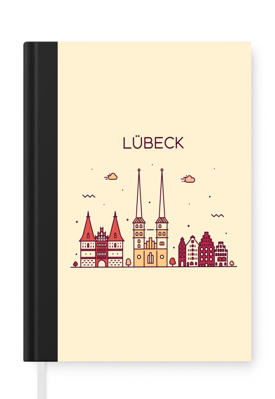 MuchoWow Notizbuch Lubeck - Deutschland - Skyline, Journal, Merkzettel, Tagebuch, Notizheft, A5, 98 Seiten, Haushaltsbuch