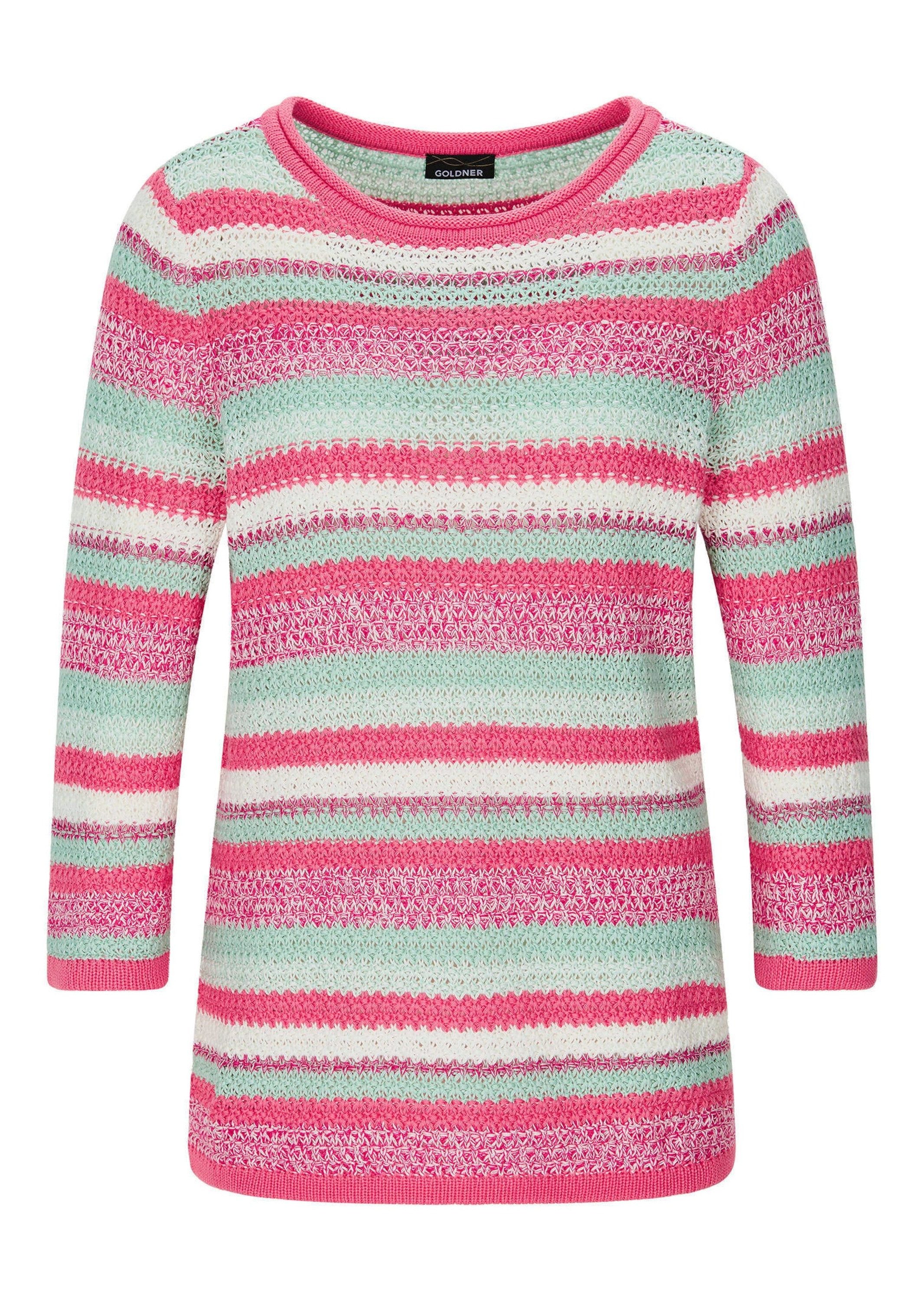 Strickpullover Kurzgröße: Baumwollpullover mit Ringel-Muster