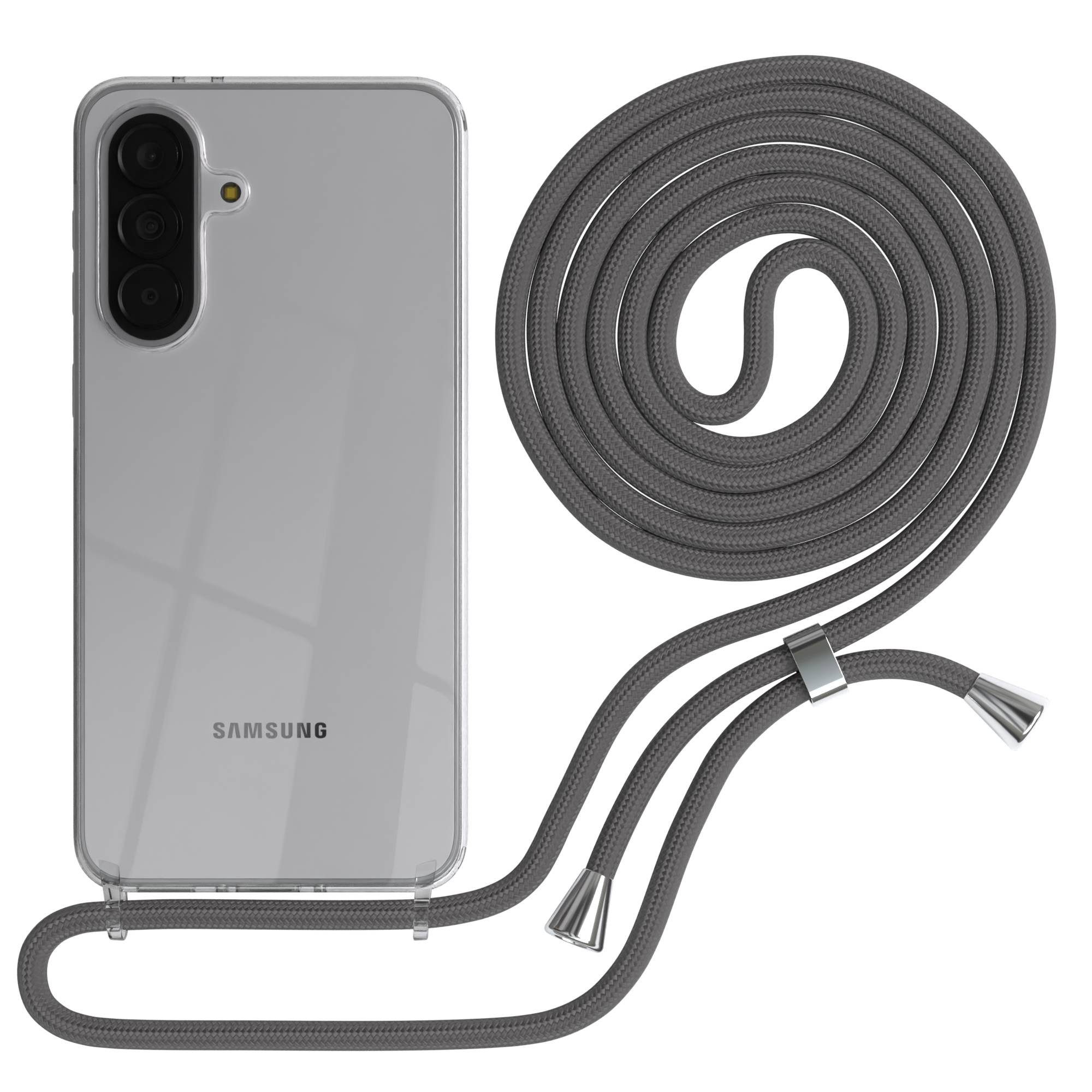 EAZY CASE Handykette Hülle mit Band für Samsung Galaxy A37 6,7 Zoll, Slimcover Handykette Hülle mit Band Handykordel Clear Case Slim Grau