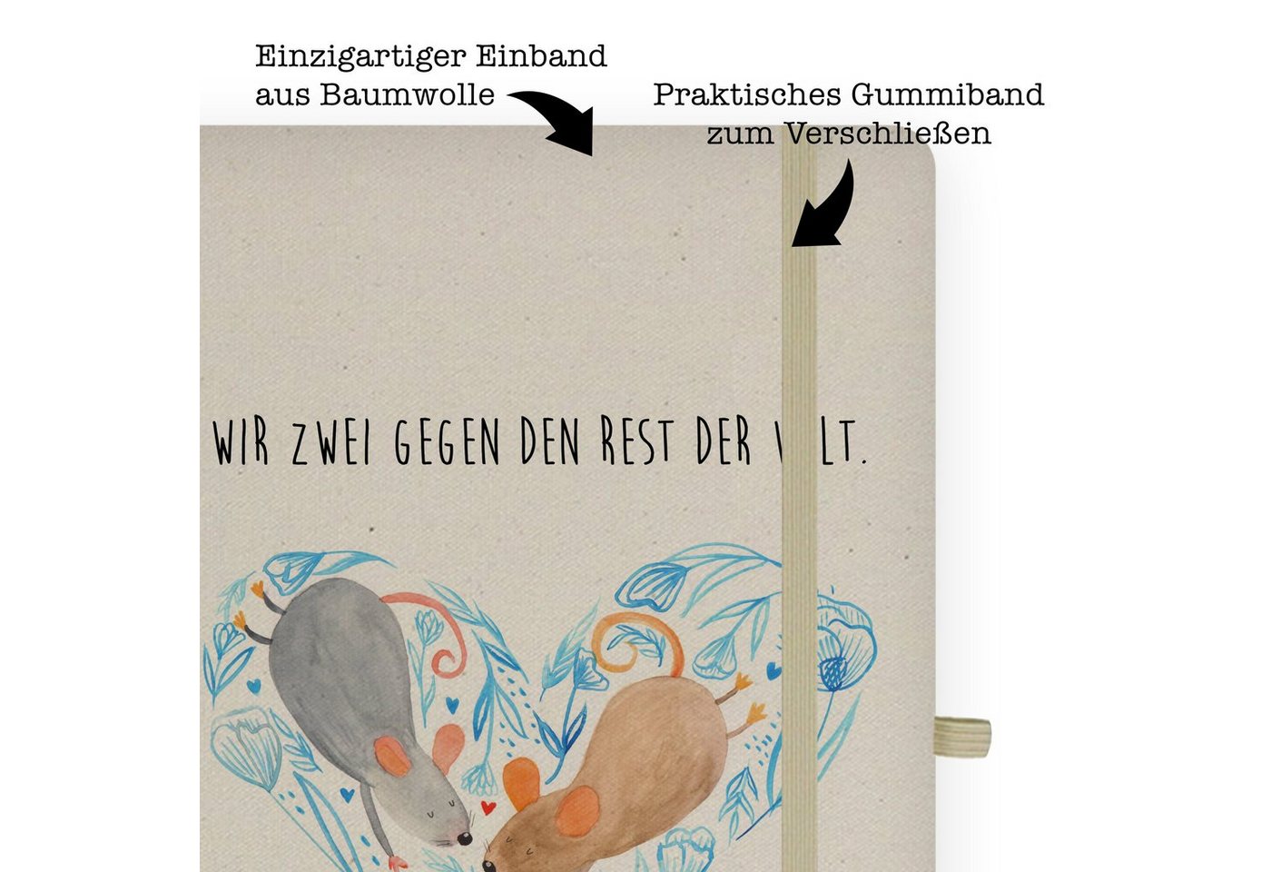 Thumbnail - Mr. & Mrs. Panda Notizbuch Mäuse Herz - Transparent - Geschenk, Skizzenbuch, Heiratsantrag, Tage Mr. & Mrs. Panda, Premi...