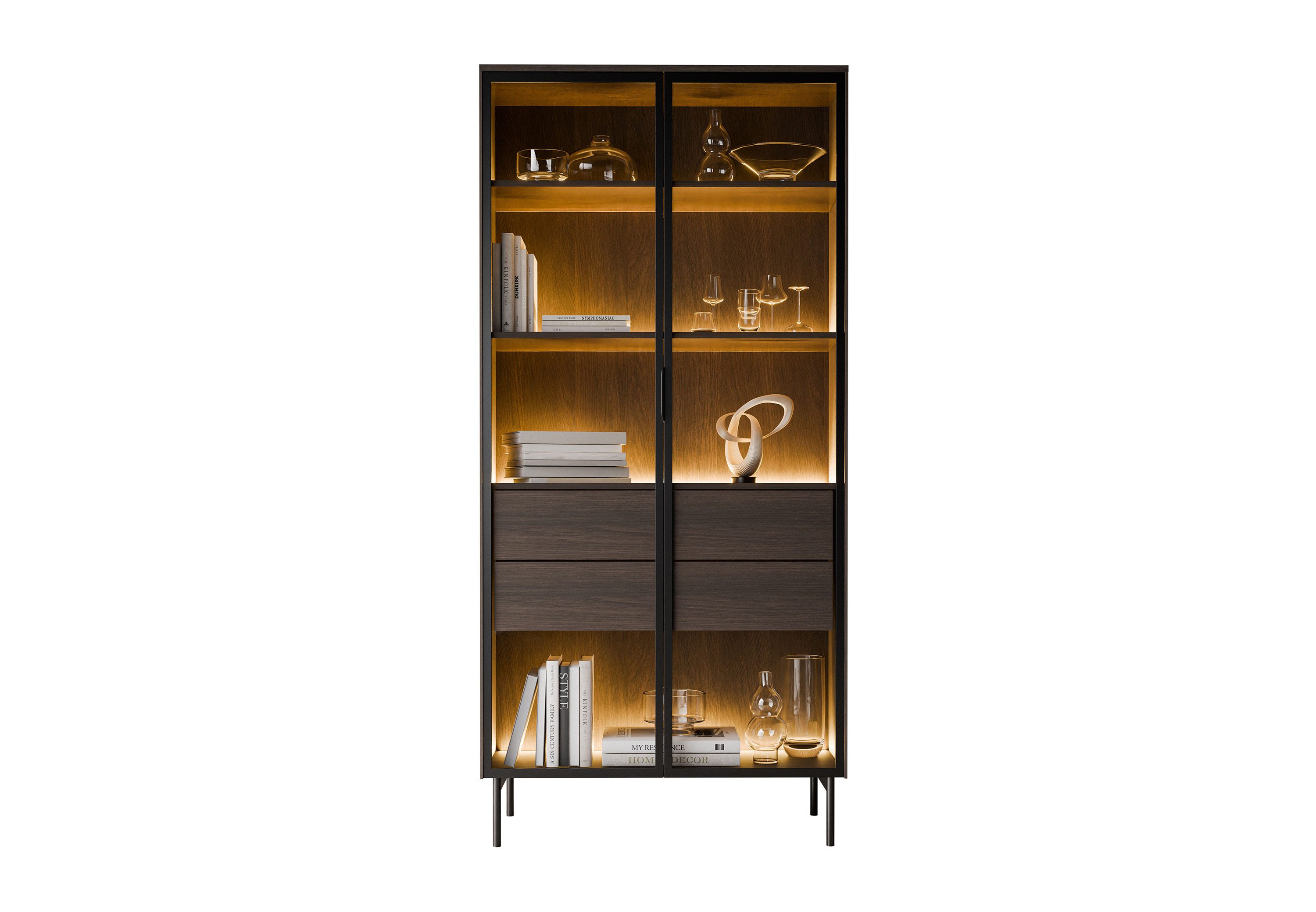 Lookway Glasvitrine LINEA LOFT Vitrine mit LED-Beleuchtung und Schubladen 92x39x177cm