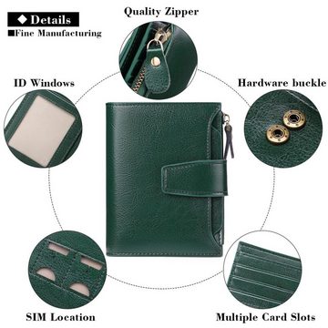 AOYATE Mini Geldbörse Geldbörse Echtes Nappaleder (Damen Echtleder Portemonnaie mit 14 Fächern), und RFID-Schutz, großes Echt Leder Geldbeutel