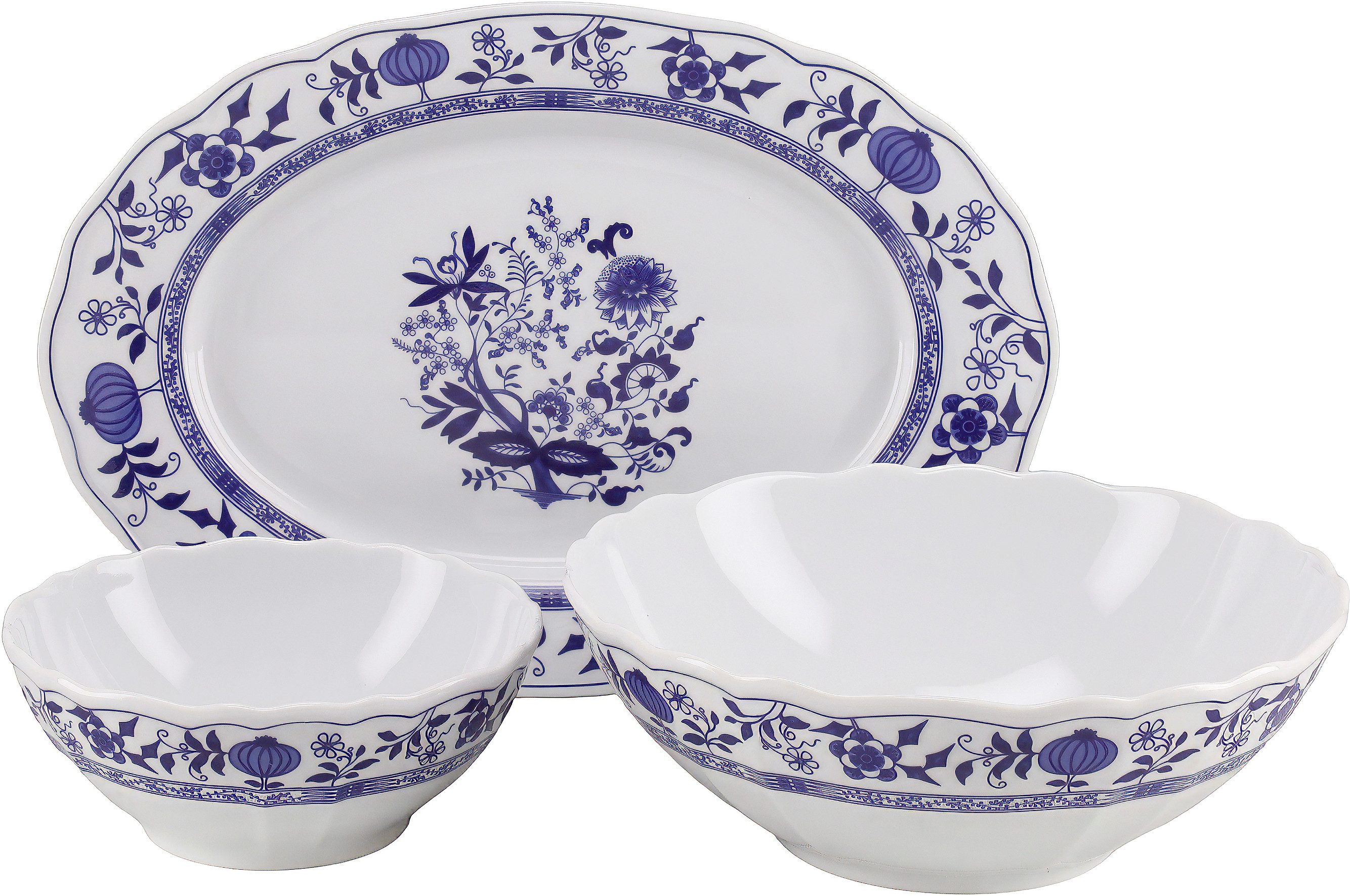 CreaTable Servier-Set Flora - Servierset 3-tlg, Porzellan, (Set, 3-tlg), Elegante festonierte Grundform, ausdrucksstarkes Relief