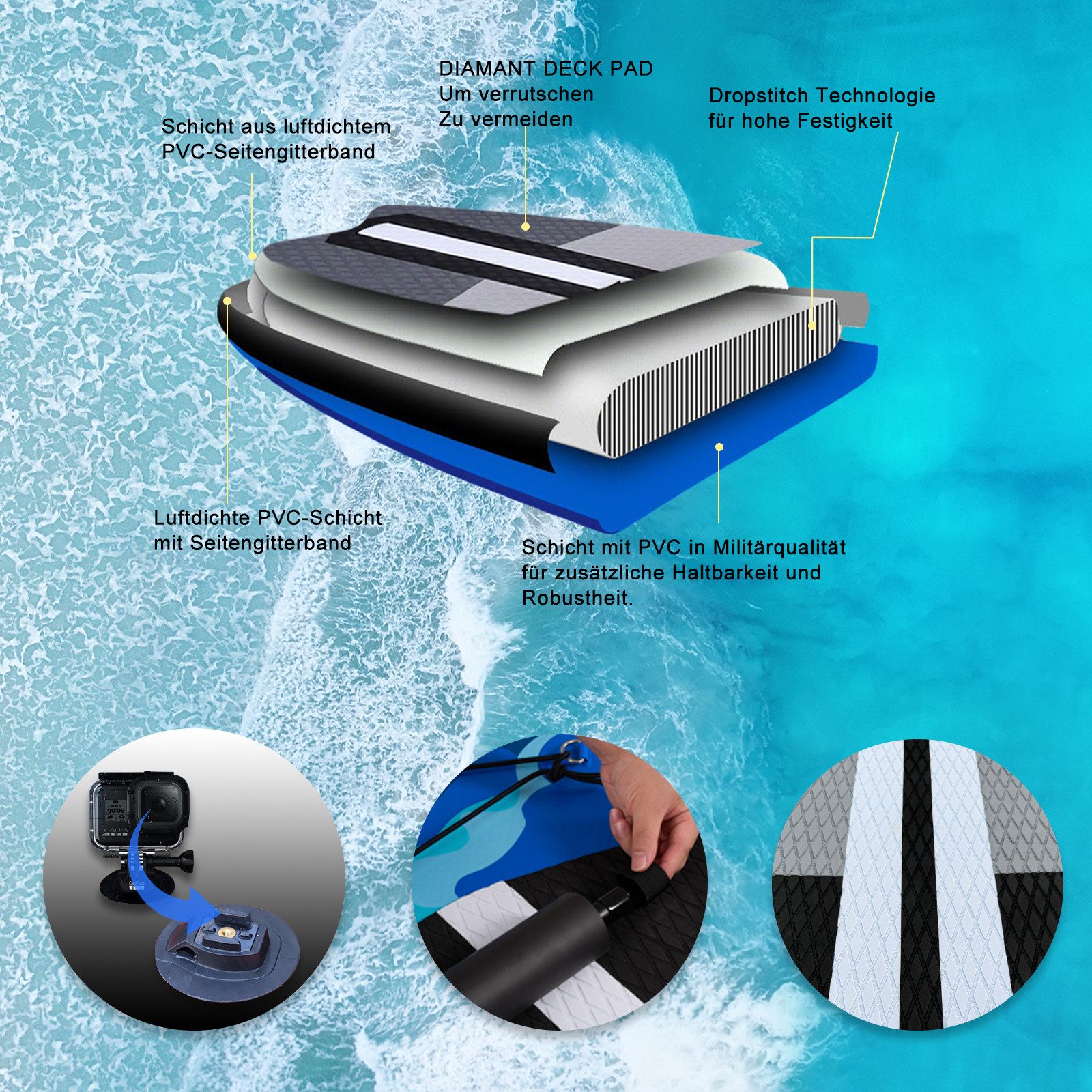 Liszton Stand up Paddling Board Aufblasbare, Kajak Sitz, Blaues Camouflage SUP-Paddel