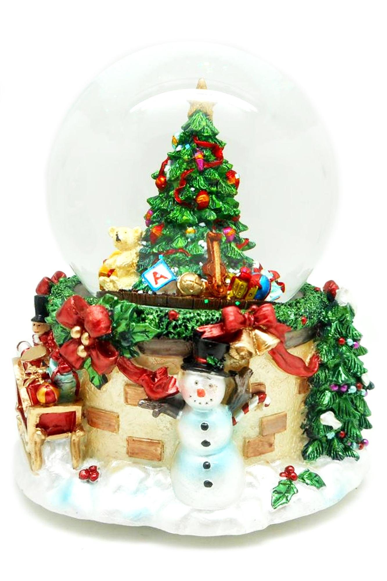 ELLUG Schneekugel Schneekugel/Spieluhr zum Aufziehen mit Weihnachtsbaum & Schneemann Ø100mm H.: 15cm, Aufziehbar