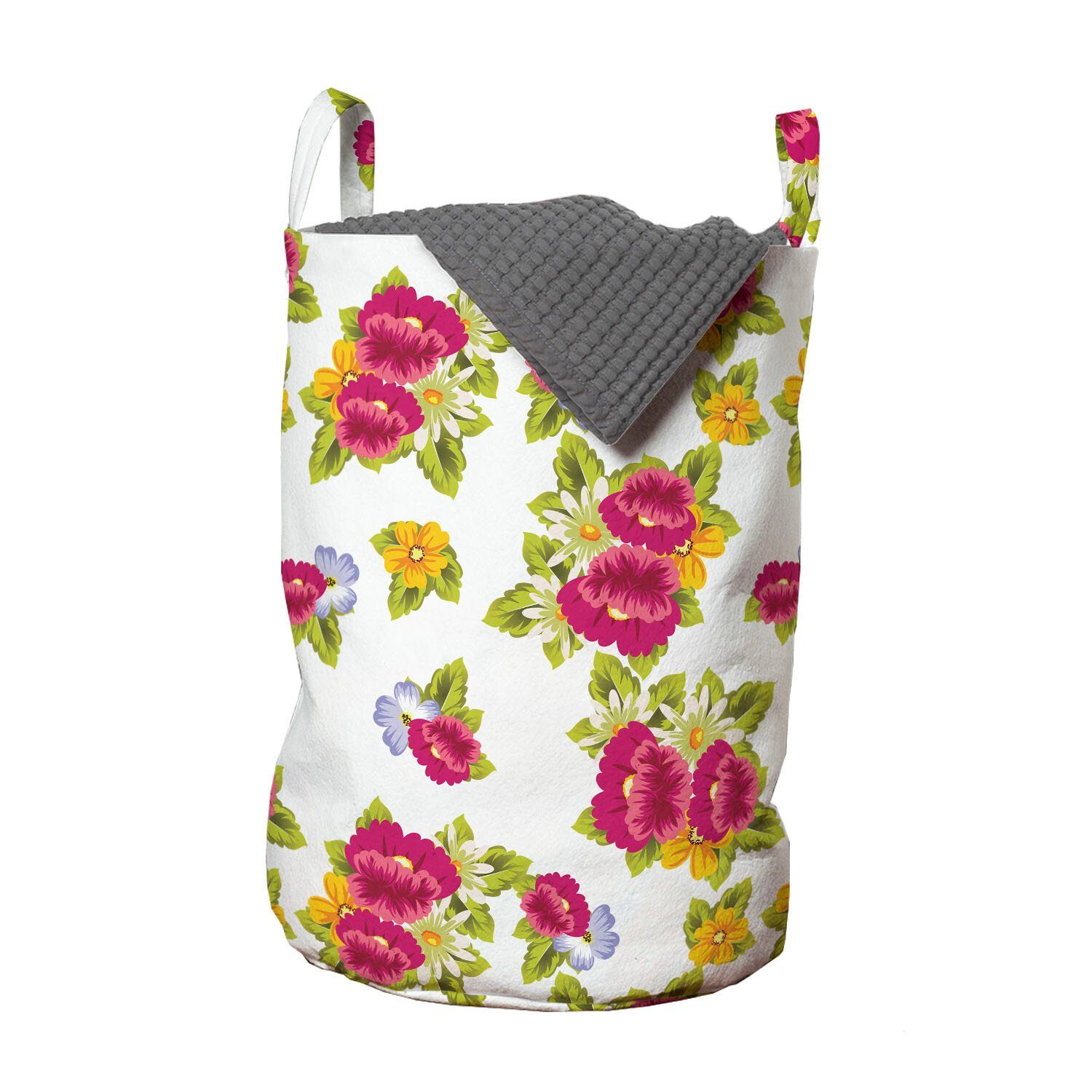 Abakuhaus Wäschesäckchen Wäschekorb mit Griffen Kordelzugverschluss für Waschsalons, Frühling Bunte Frische Wildblumen