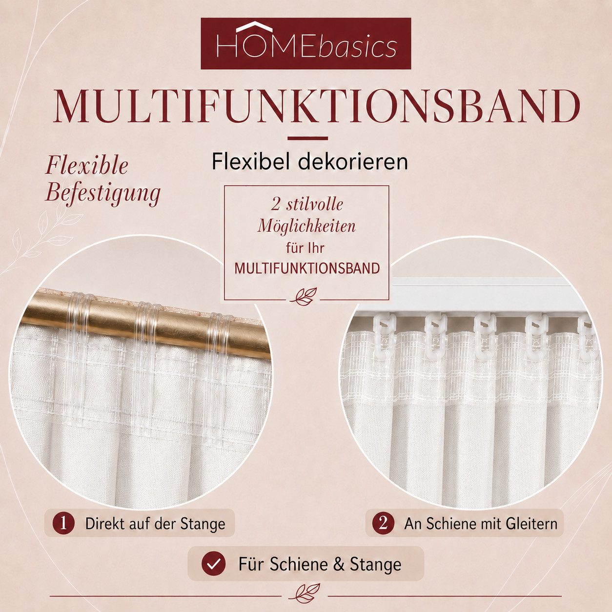 HOME WOHNIDEEN Vorhang 080530 Kombiband Fertigschal SOFTY halbtransparent (2 St), Multifunktionsband, halbtransparent, Polyester – Bild 5 von 5