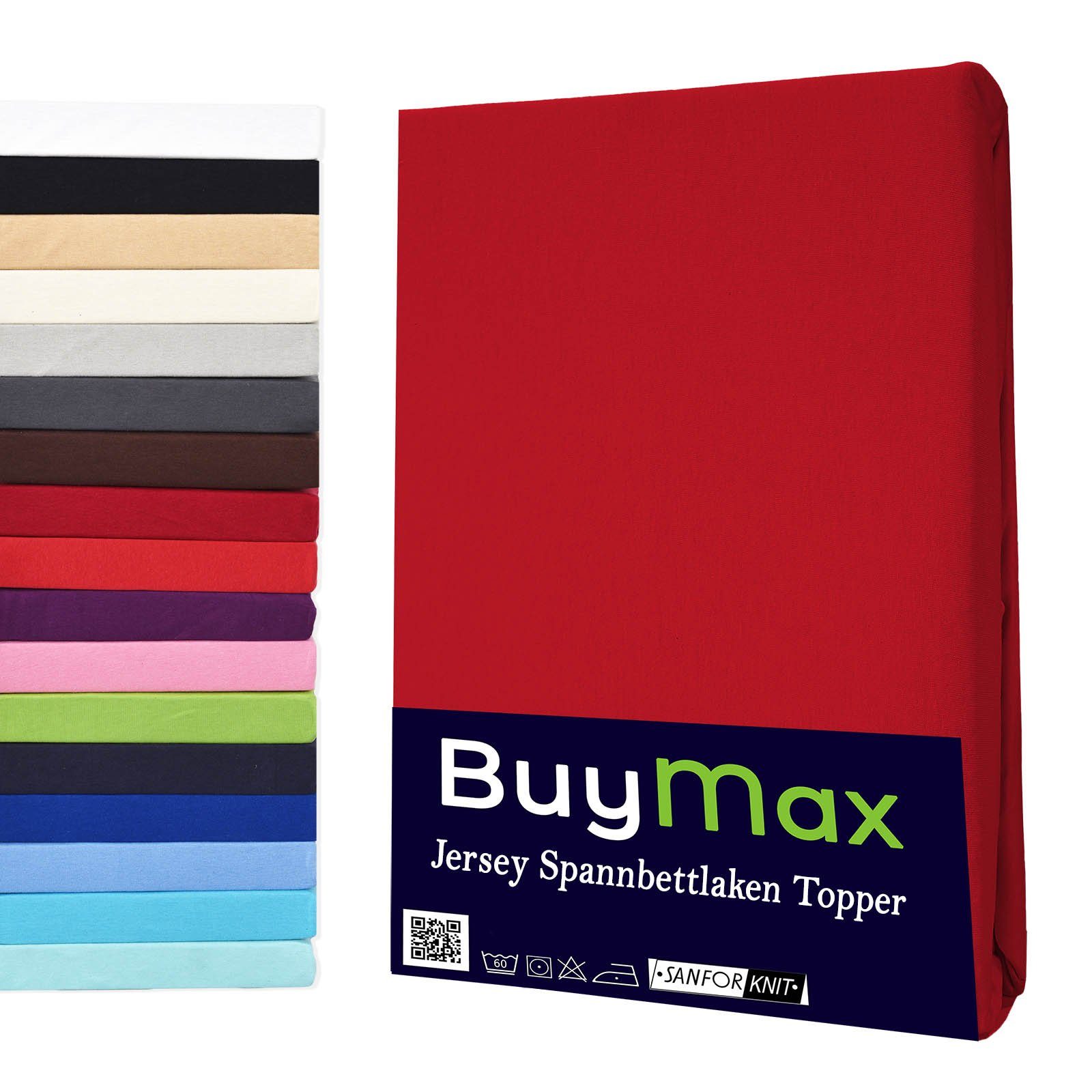 Spannbettlaken Topper, Buymax, Jersey, Gummizug: Rundumgummi, 100% Baumwolle aus Jersey Stoff, Pflegeleicht und Atmungsaktiv mit Rundumgummi für Topper bis 9 cm Höhe in Verschiedenen Farben und Größen Rot