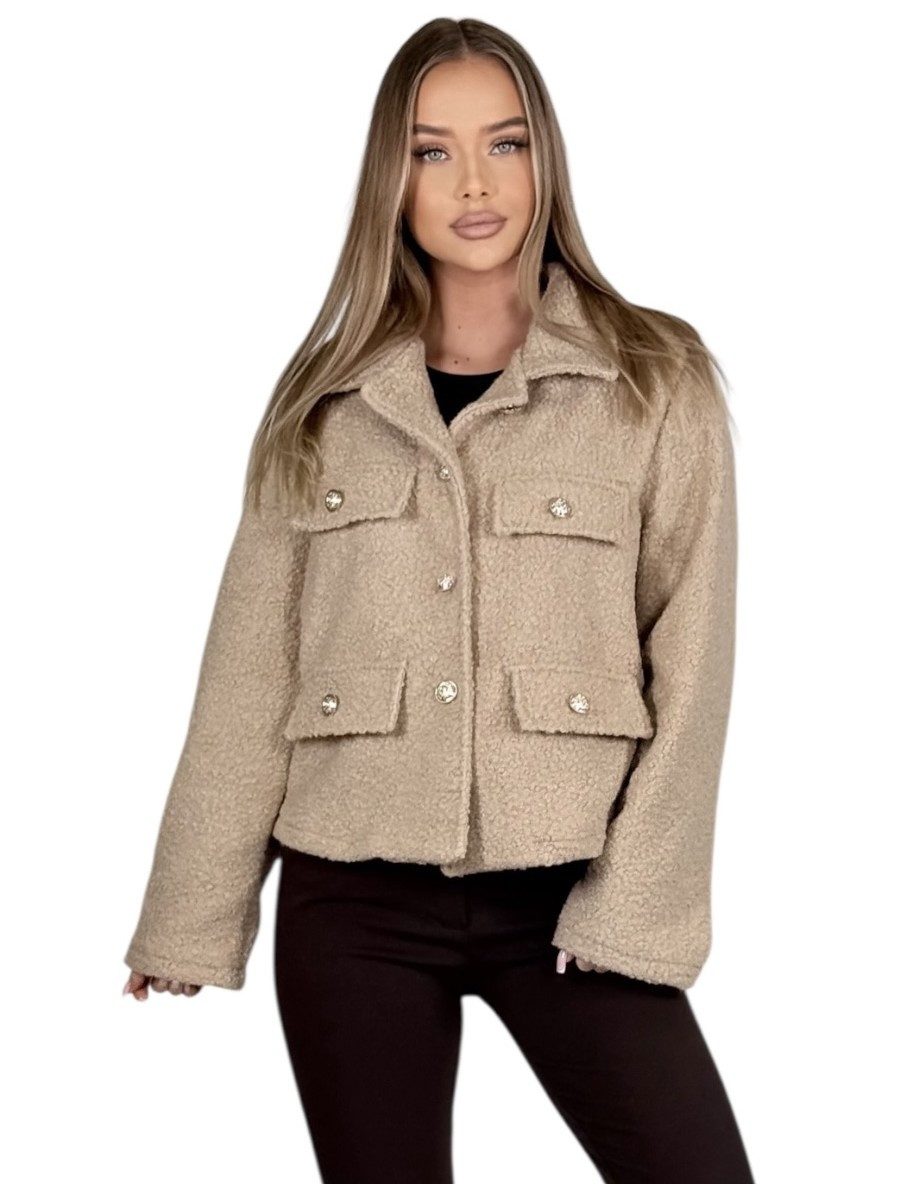 Mississhop Kurzjacke Elegante Übergangsjacke in Teddy-Optik, mit Goldknöpfen M. 414