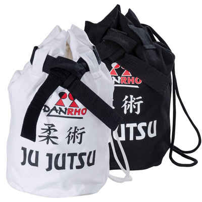 Danrho Sporttasche Ju Jutsu Seesack Beutel Kinder Rucksack Turnbeutel (Baumwolle, Kordelzug Schnellverschluß), schwarz oder weiss, Budogürtel Optik