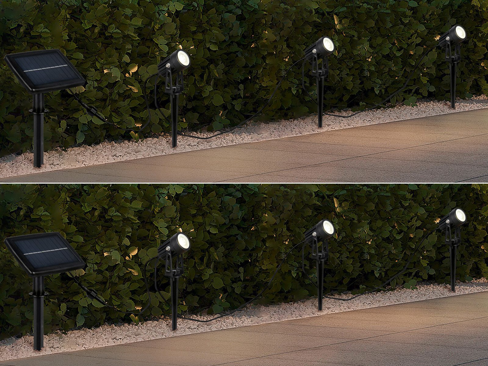 Reality Leuchten LED Gartenstrahler, Dimmfunktion auch per USB aufladbar, LED fest integriert, neutralweiß, 2er Set Solar-licht Garten-leuchten mit Erdspieß Wegbeleuchtung, 620cm
