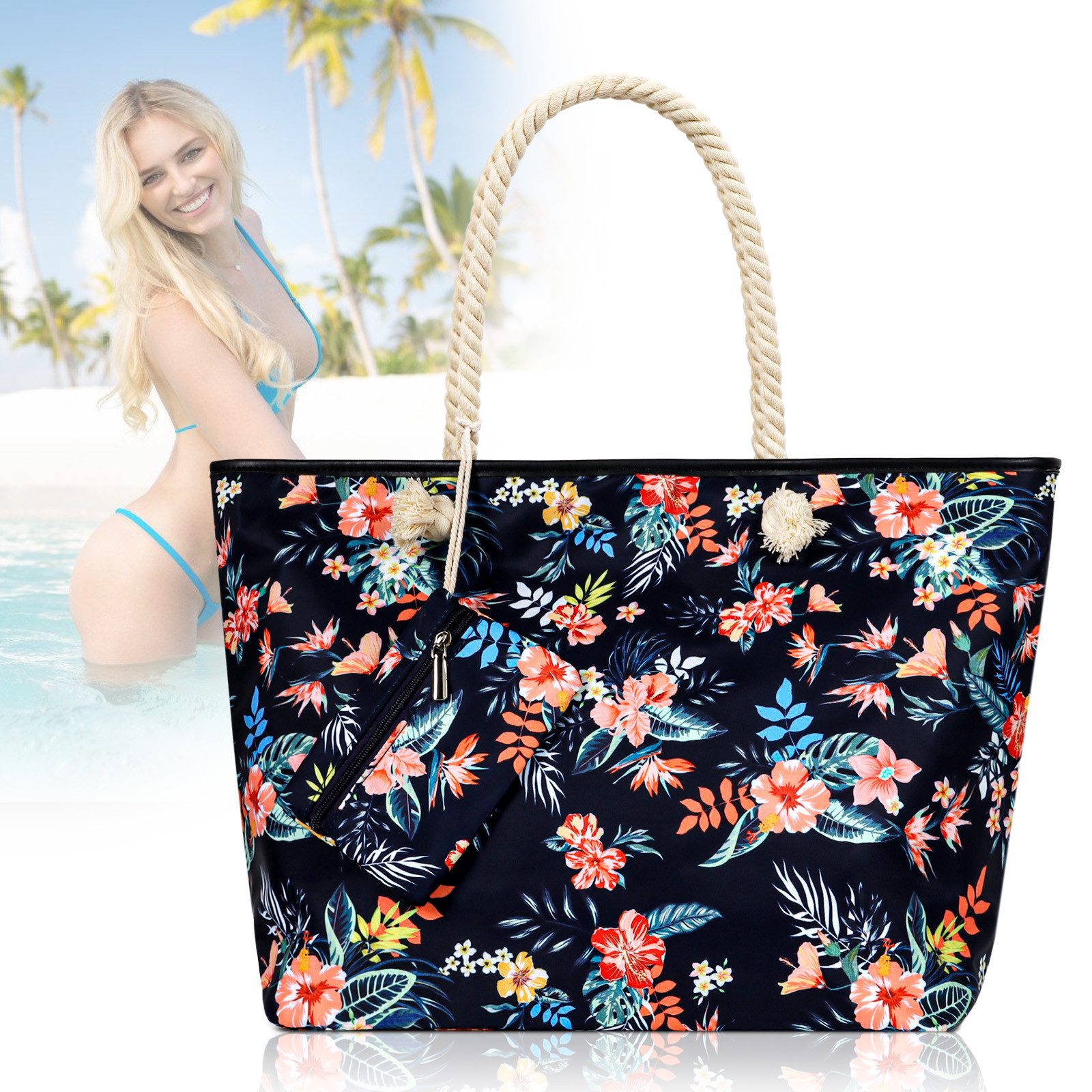 GAGAKU Strandtasche XXL Familie - Leichte Faltbare Badetasche Mit Reißverschluss Für Strand & Reise