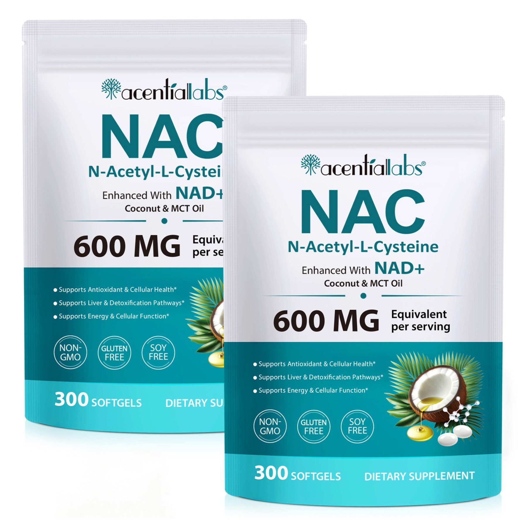 Acentiallabs NAC N-Acetyl L-Cysteine Aminosäure Softgels Hochdosiert Immunsystem Softgels, 300 er, Bodybuilding, Energiestoffwechsel, Fitness, Fitnessstudio