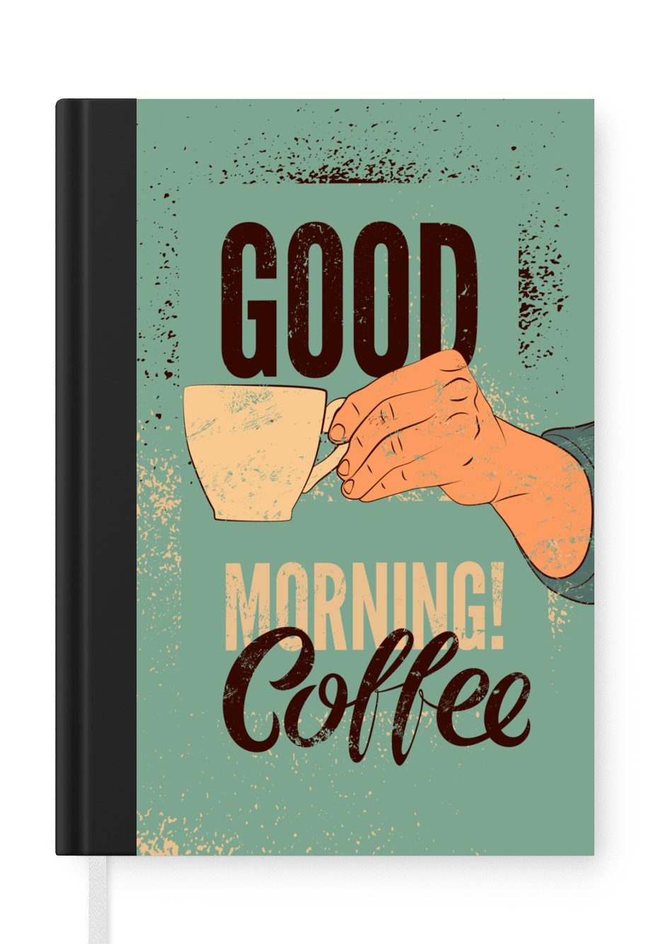 MuchoWow Notizbuch Kaffee - Zitate - Vintage - Guten Morgen! Kaffee, Journal, Merkzettel, Tagebuch, Notizheft, A5, 98 Seiten, Haushaltsbuch