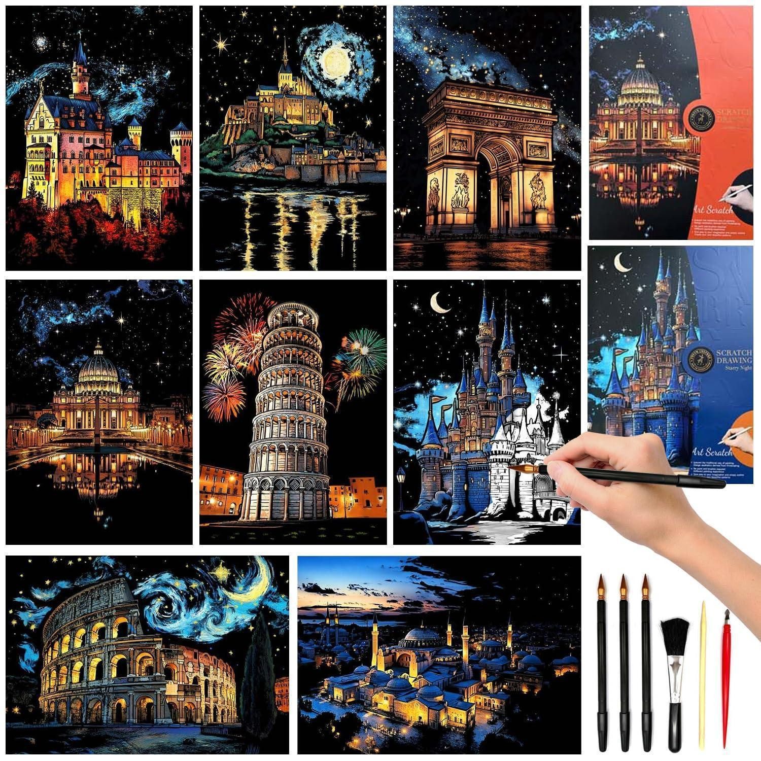LuxusKollektion Kreativset 8-tlg. Scratch Art Set Stadtansicht Nacht A3