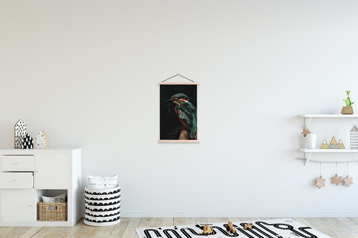 MuchoWow Poster Eisvogel - Zweig - Bunt, (1 St), Posterleiste, Textilposter für Wohnzimmer, Bilderleiste, Magnetisch