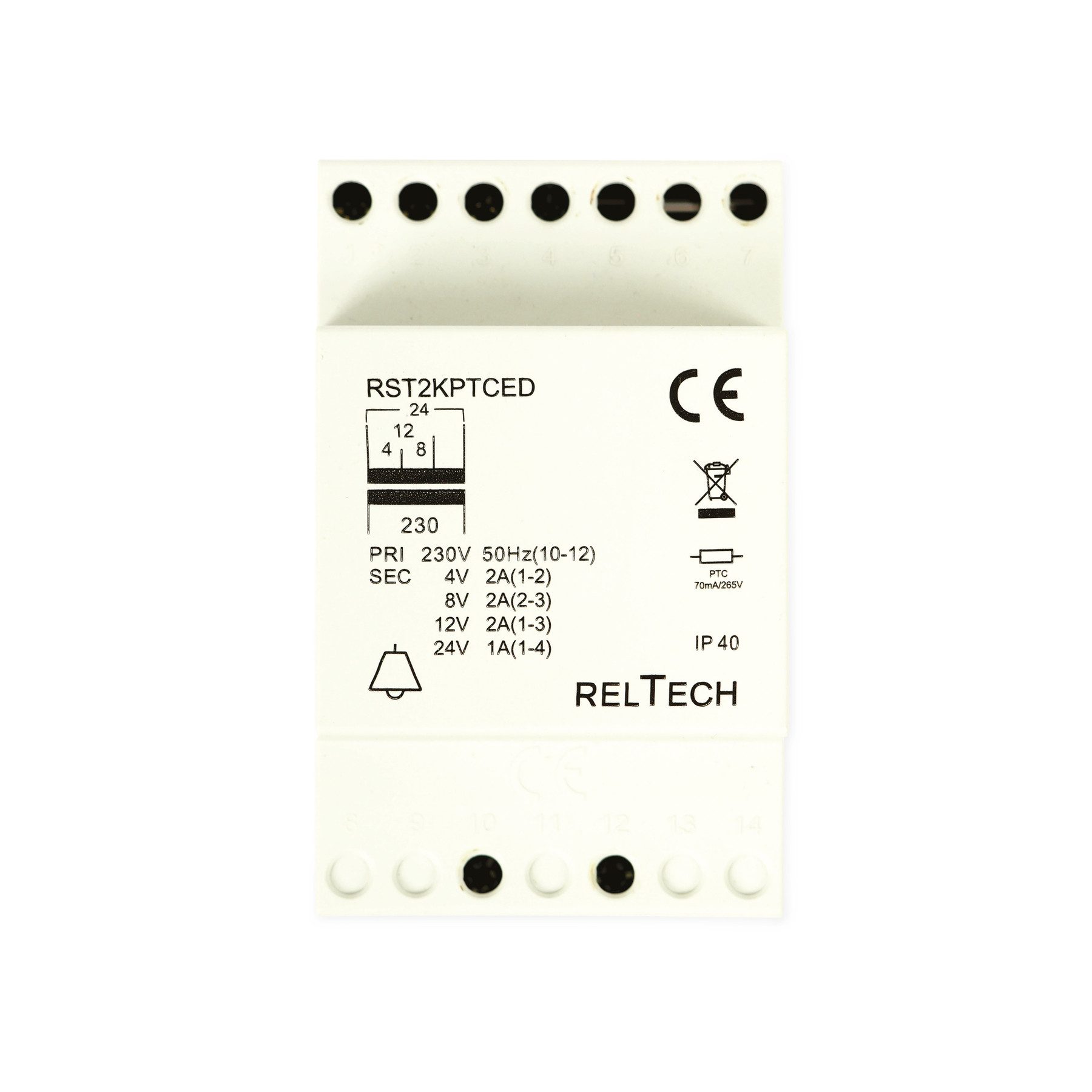 Reltech RELTECH Sicherheitstransformator RST2PTCED, 4-8-12-24V/2-2-2-1A Trafo
