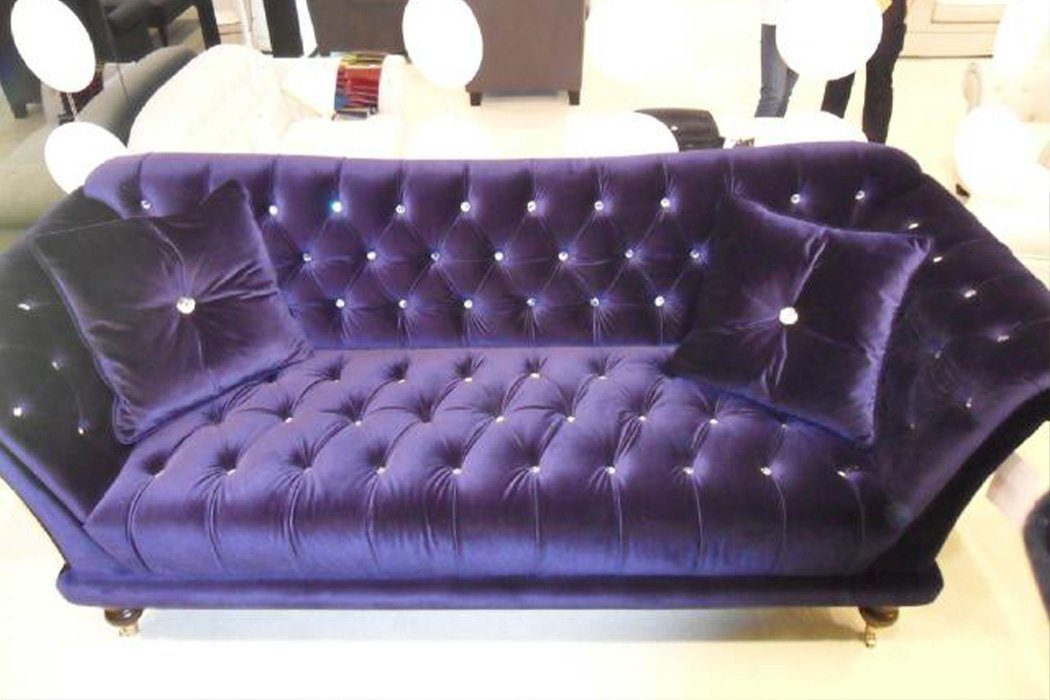 JVmoebel Sofa, Chesterfield 3 Sitzer Elegantes Sofas Textil Couch Luxus Blau Sofa Neu