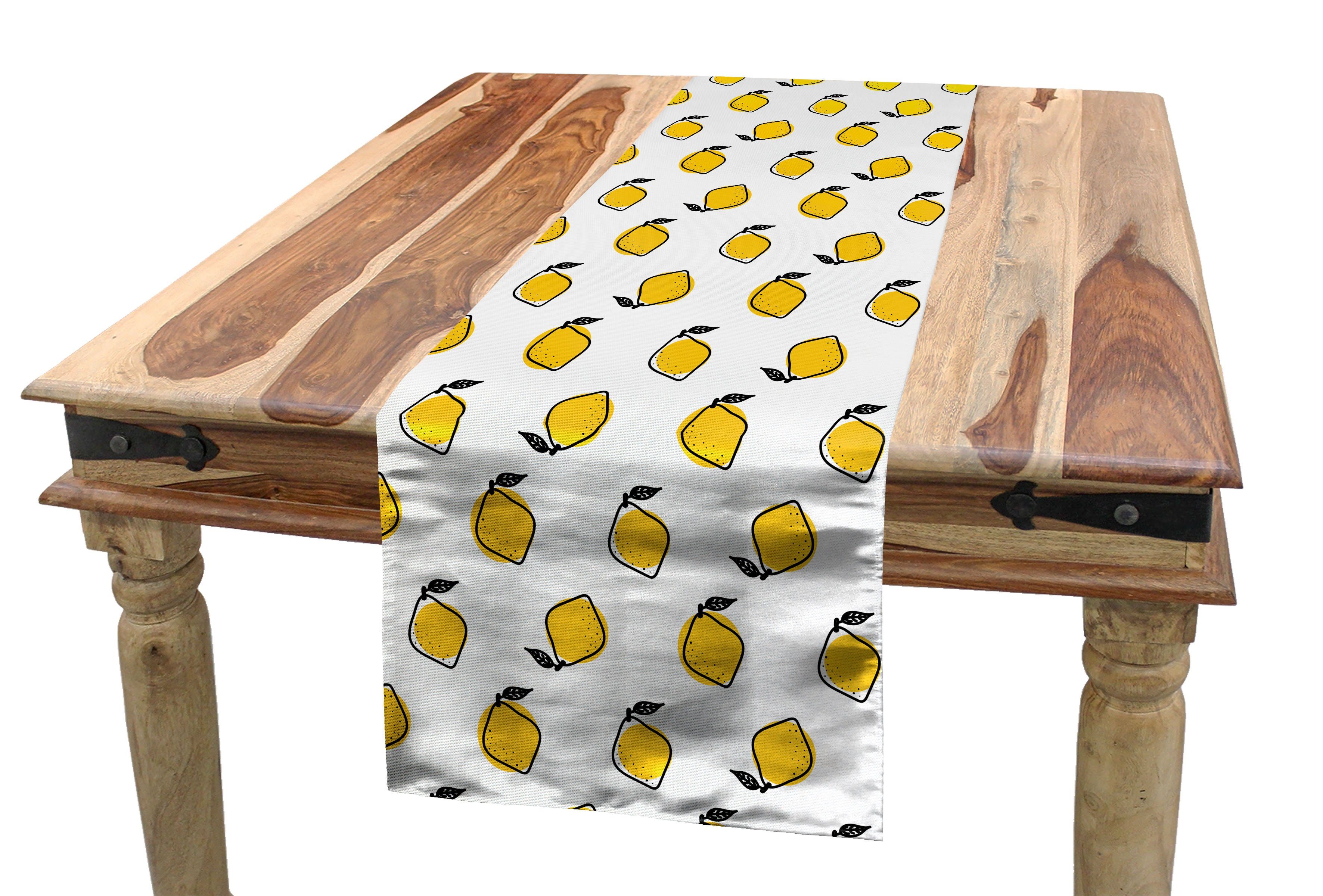 Abakuhaus Tischläufer Esszimmer Küche Rechteckiger Dekorativer Tischläufer, Gelb und Weiß Doodle Zitronen