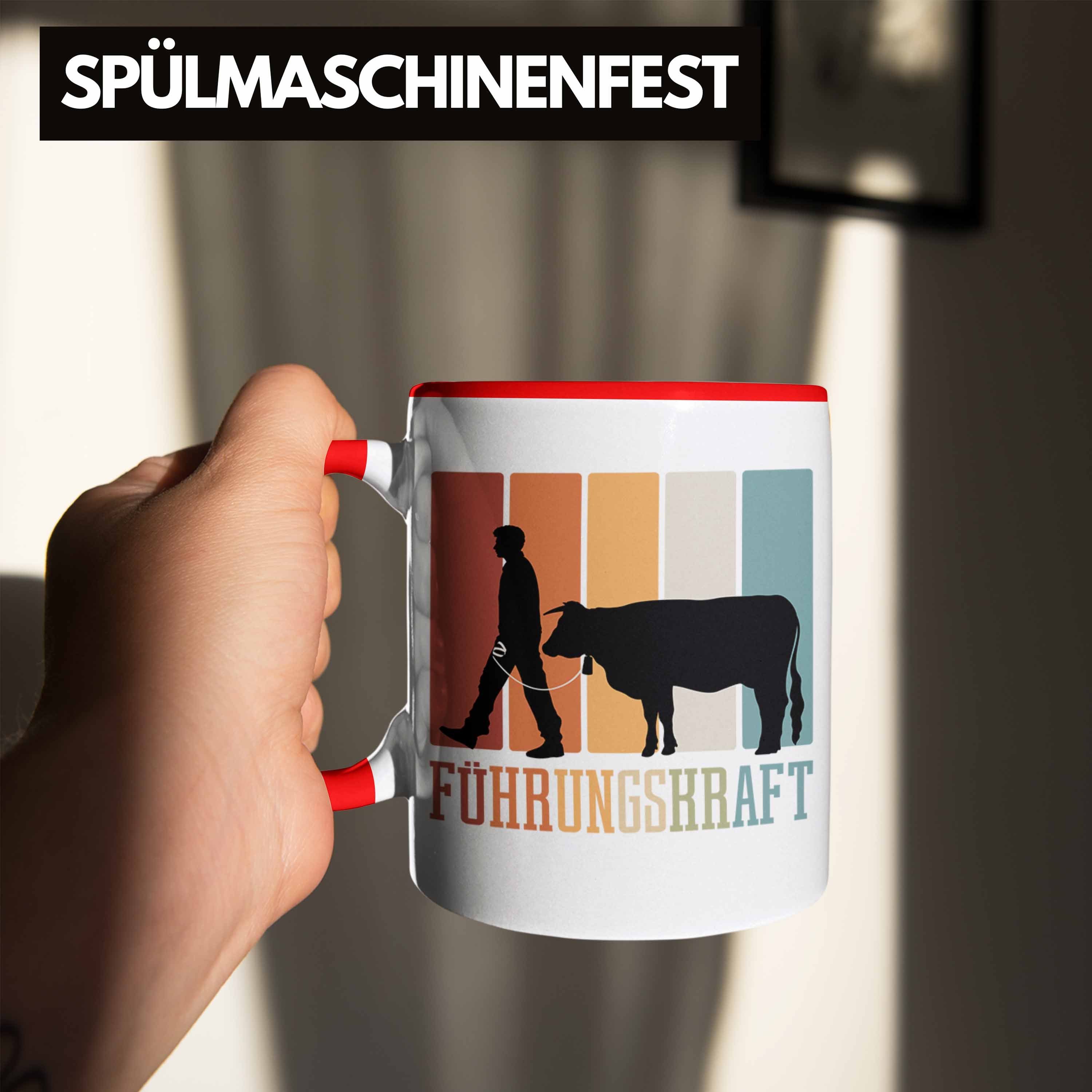 Trendation Tasse Bauer Landwirt Tasse Tasse Kaffee-Becher Rot Führungskraft für Bauern Kuh