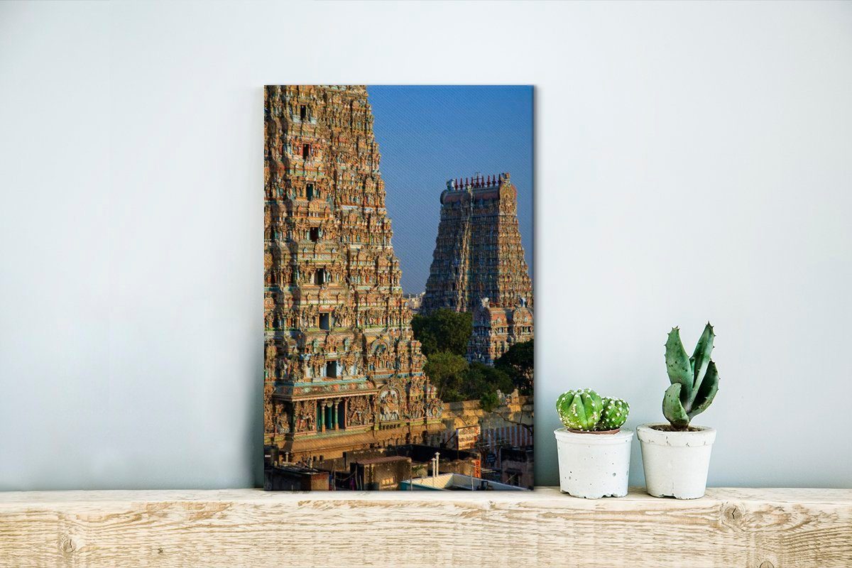 Leinwandbild 20x30 fertig inkl. Minakshi-Tempel Zwei Leinwandbild Gemälde, cm bespannt Zackenaufhänger, St), Madurai, OneMillionCanvasses® in (1