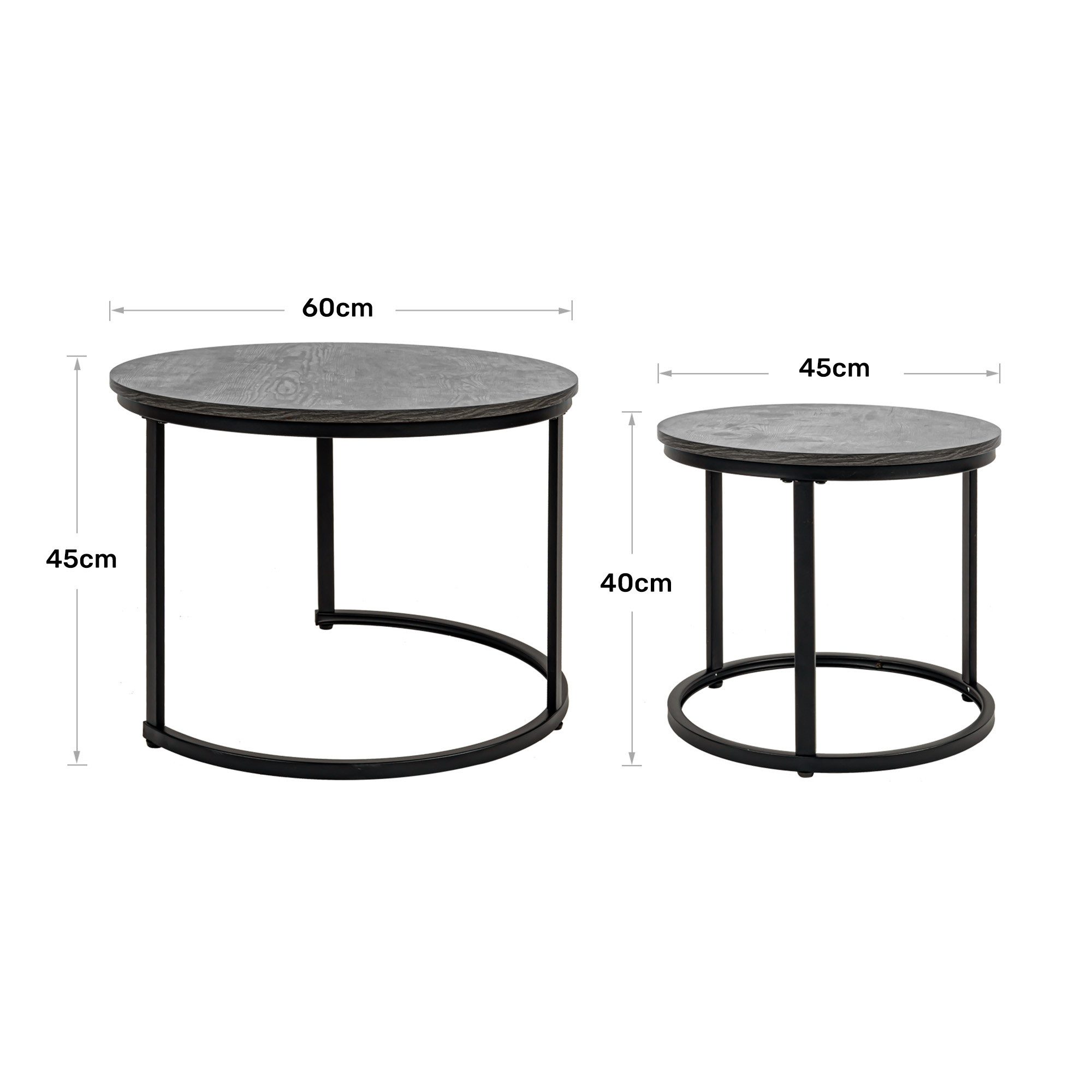 HawthyHome Couchtisch 2er-Set runde Beistelltische aus Holz & Metall, Grau  (2-St), Das zweiteilige Set bietet flexible Nutzungsmöglichkeiten