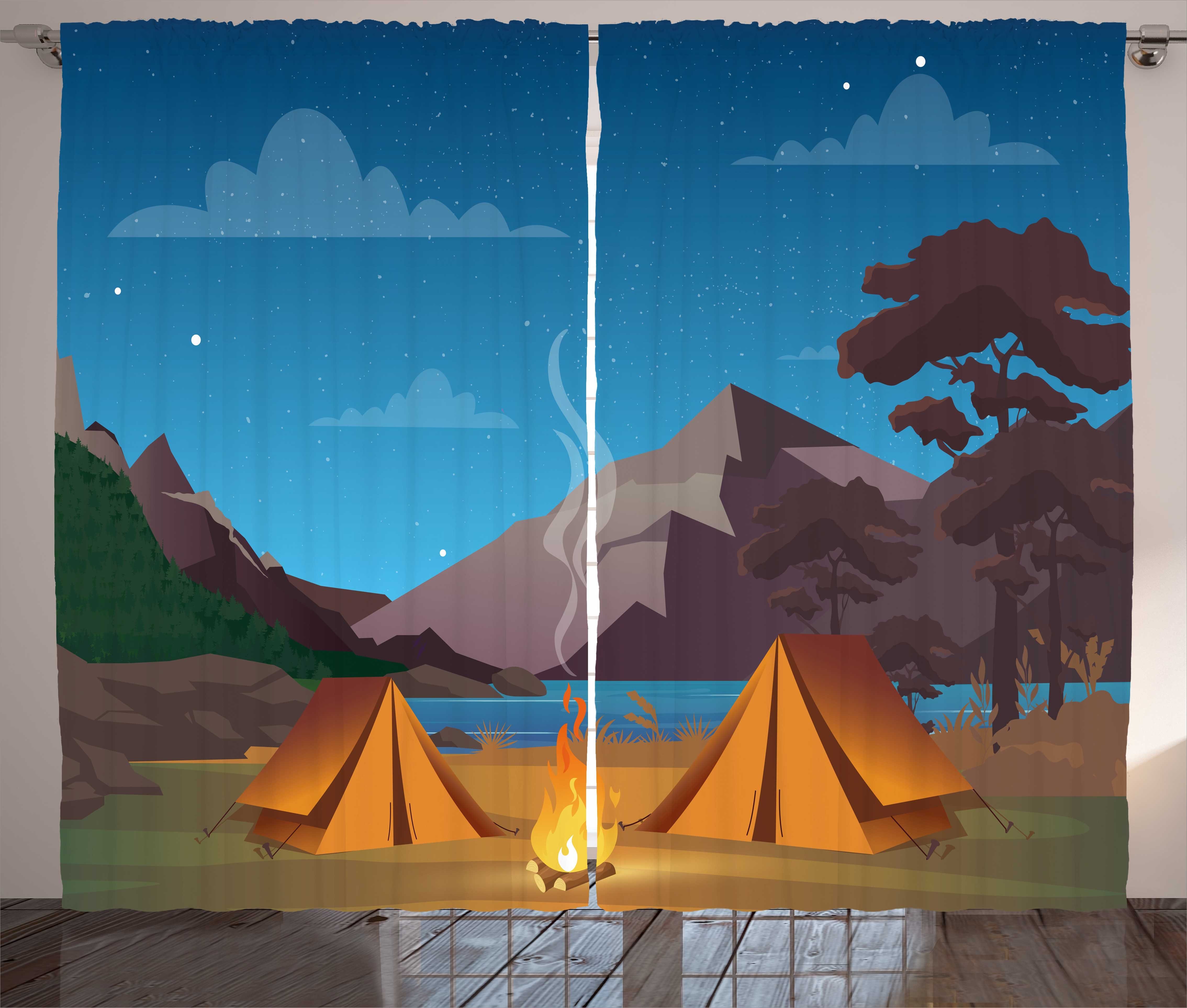 Gardine Schlafzimmer Kräuselband Vorhang mit Schlaufen und Haken, Abakuhaus, Reise Camping in Woods bei Nacht