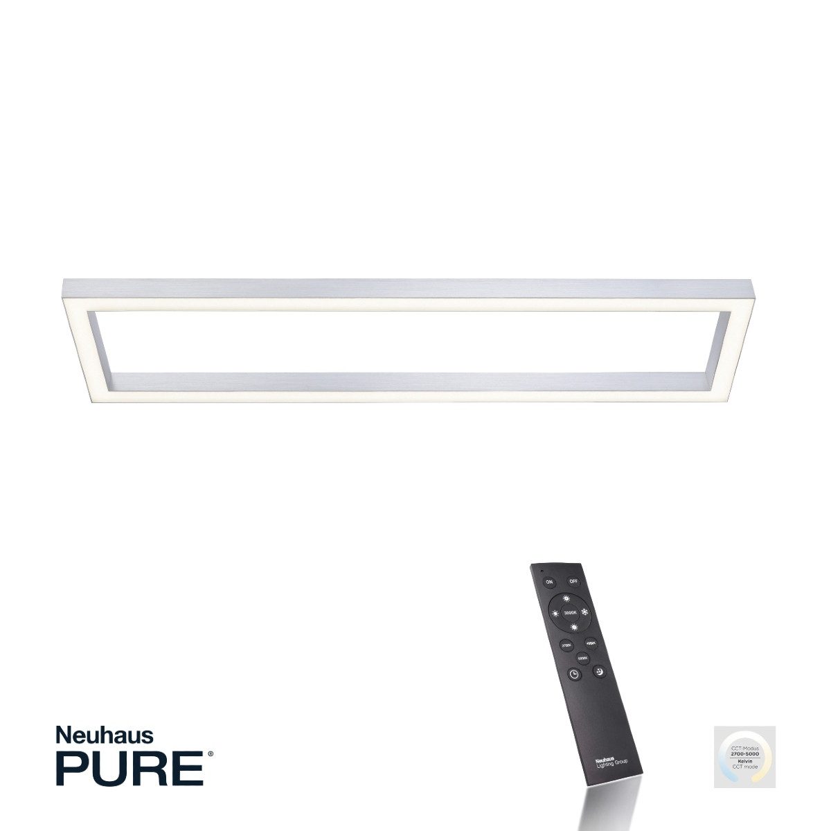 Paul Neuhaus LED Deckenleuchte Pure-Lines, LED fest integriert, Warmweiß-Kaltweiß, stufenlos dimmen, Farbsteuerung, Memory-Funktion, inkl. Fernbedienung