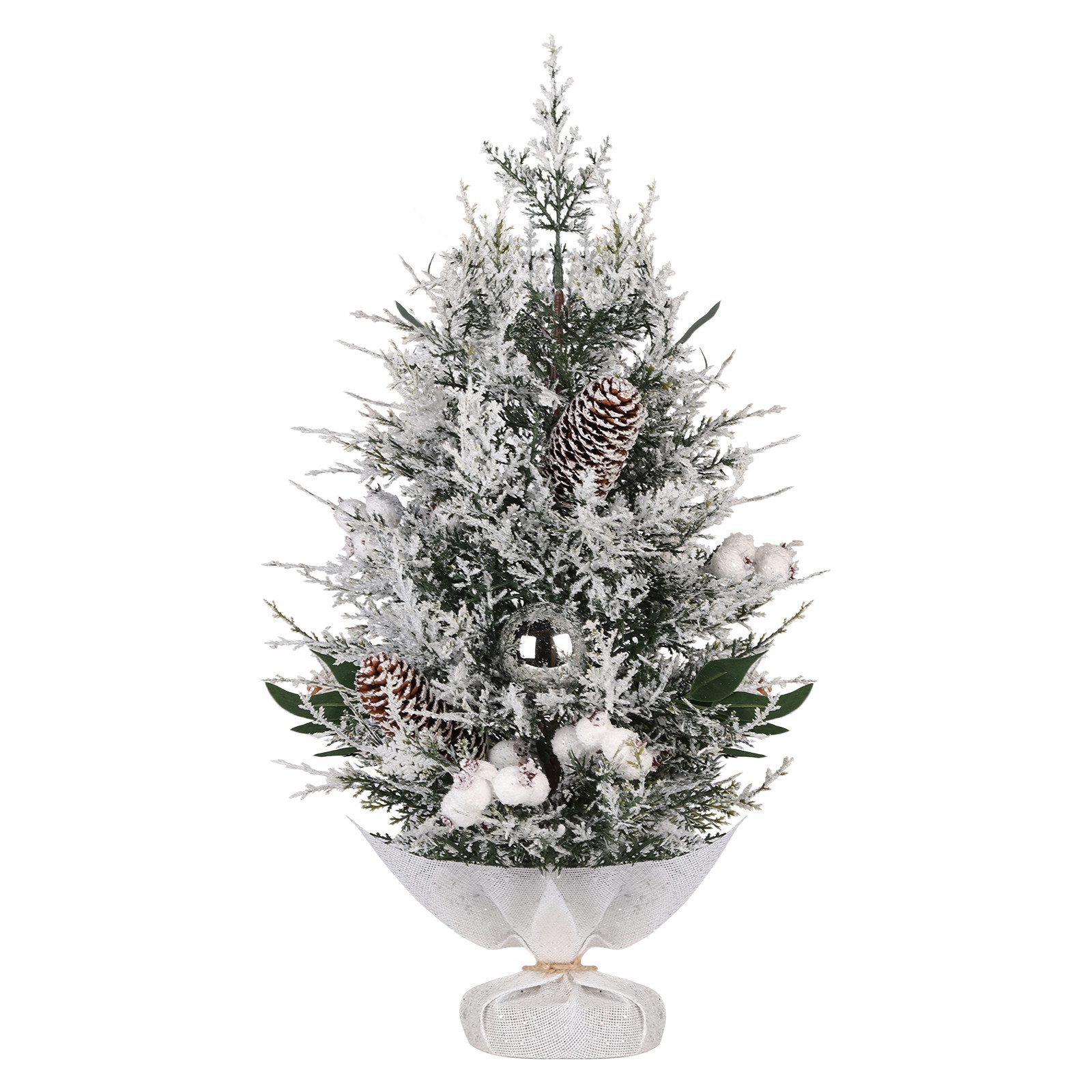 Salcar Künstlicher Weihnachtsbaum 50 cm Mini Christbaum mit Weihnachtsbaum Deko, mit Schnee, aus 100% PE, Mini Tannenbaum mit Schnee und Zementbasis