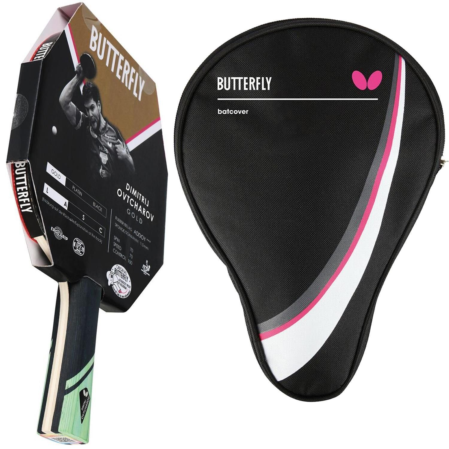 Butterfly Tischtennisschläger 1x Dimitrij Ovtcharov Gold + DC1, Tischtennis Schläger Set Tischtennisset Table Tennis Bat Racket